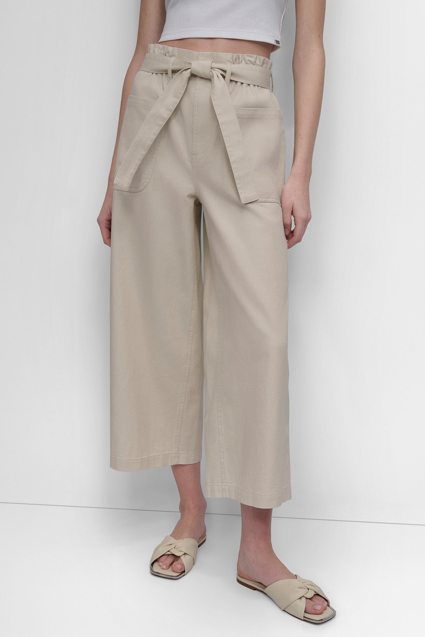 Light City Khaki HIGH WAIST PAPER BAG PANT WITH SELF BELT, FRONT VIEW | Products
