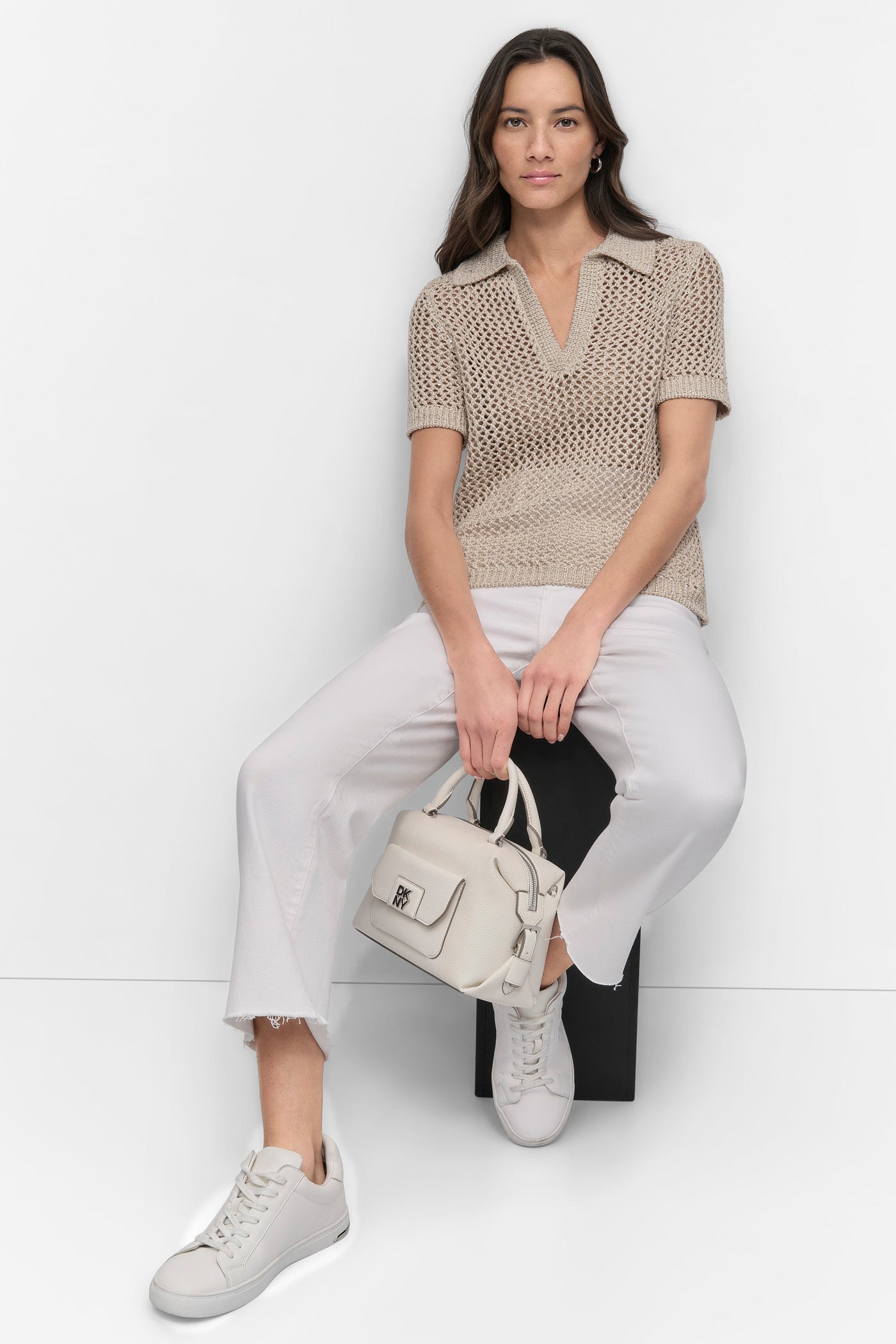 OPEN STITCH POLO WITH MICRO SEQUINS | DKNY