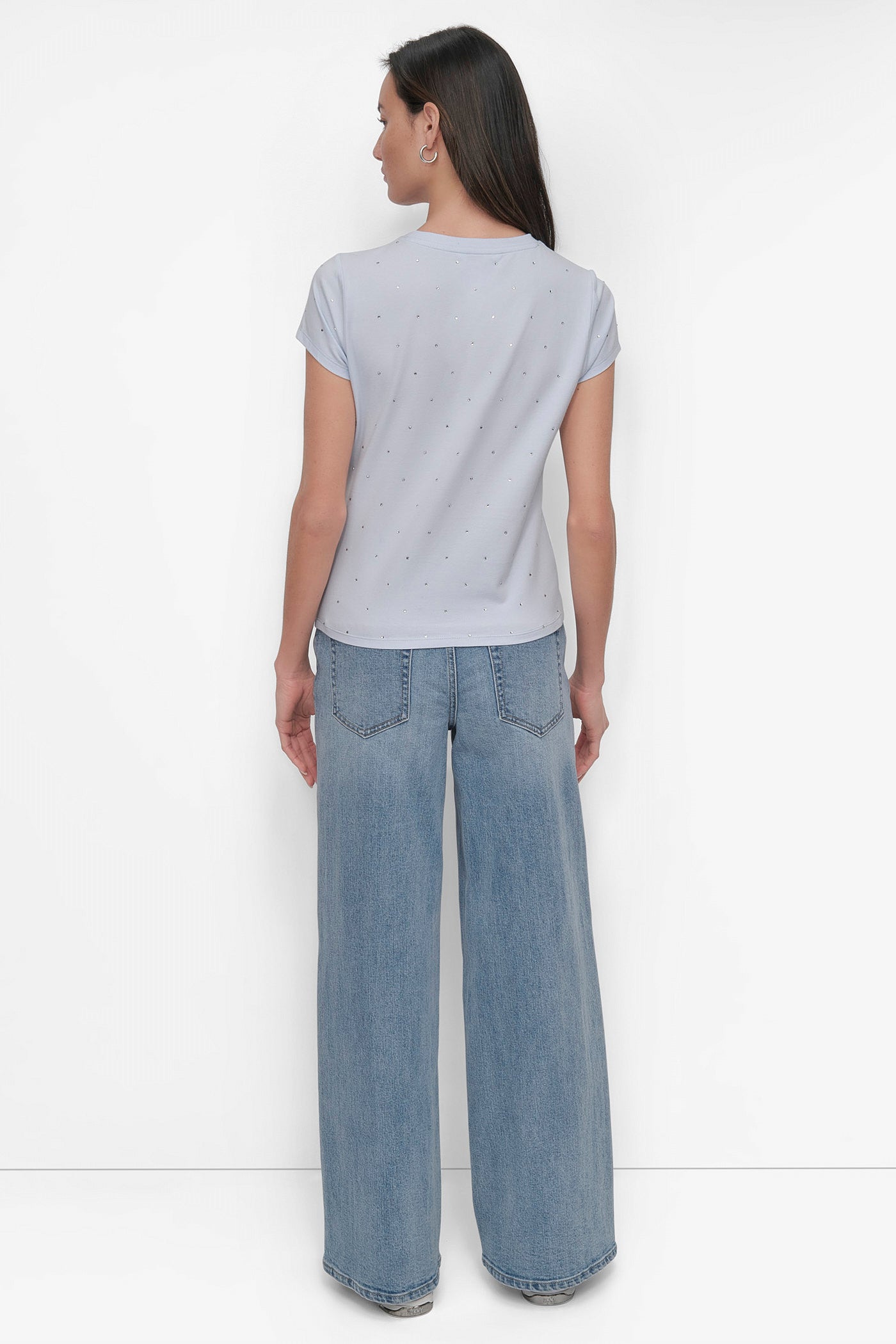 Skyway Blue CRYSTAL EMBELLISHED LOGO TEE, BACK VIEW | DKNY JEANS