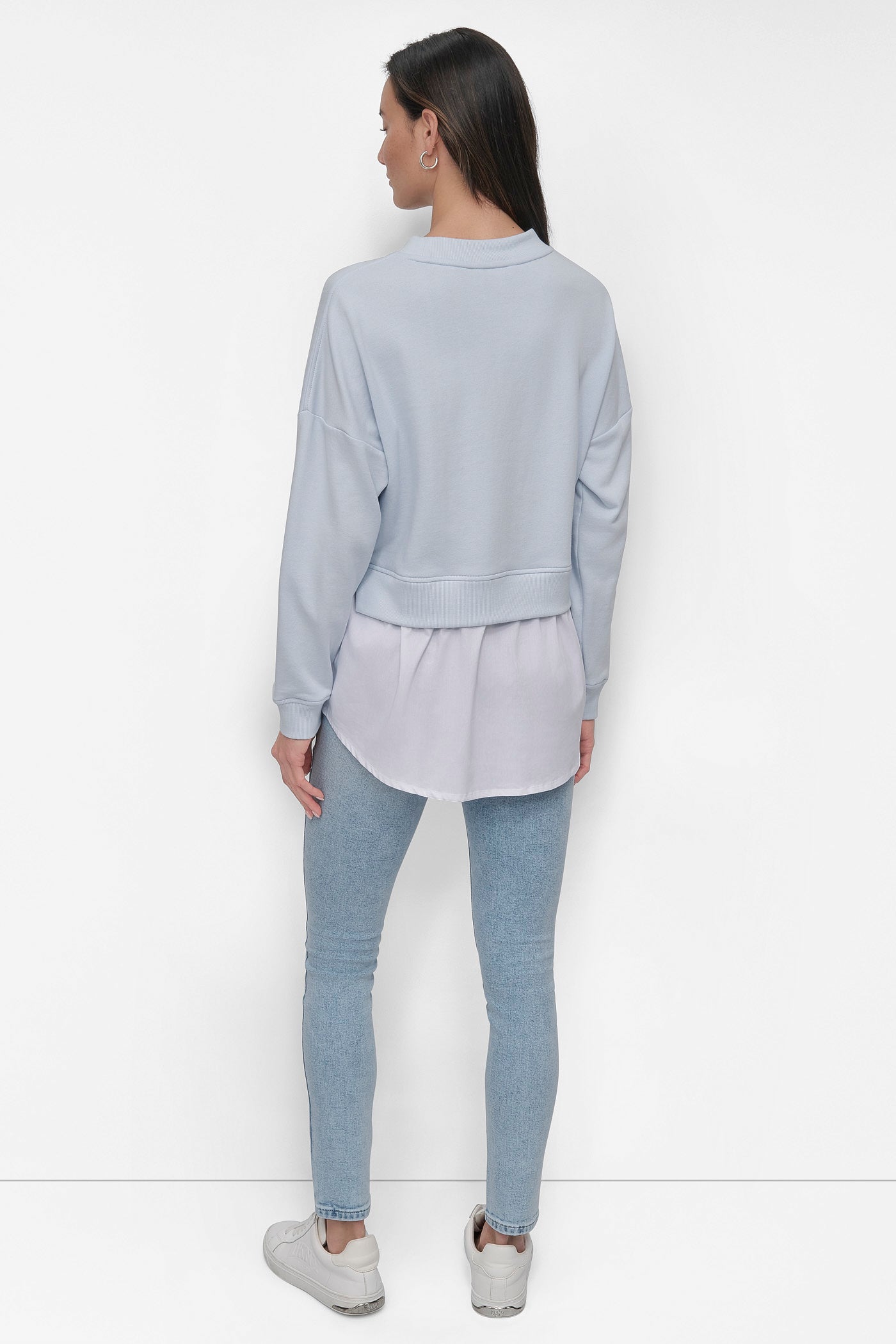 SKYWAY BLUE/WHITE SWEATSHIRT WITH POPLIN SHIRT, BACK VIEW | Sweatshirts & Joggers