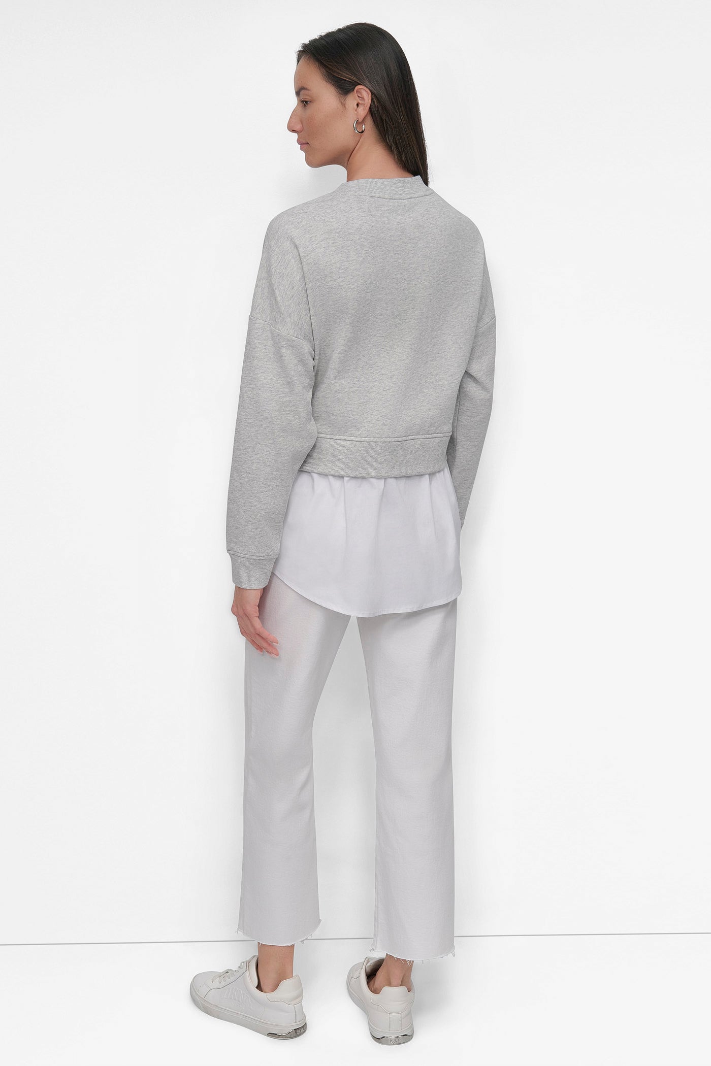 SKYGREY HEATHER/WHITE SWEATSHIRT WITH POPLIN SHIRT, BACK VIEW | Sweatshirts & Joggers