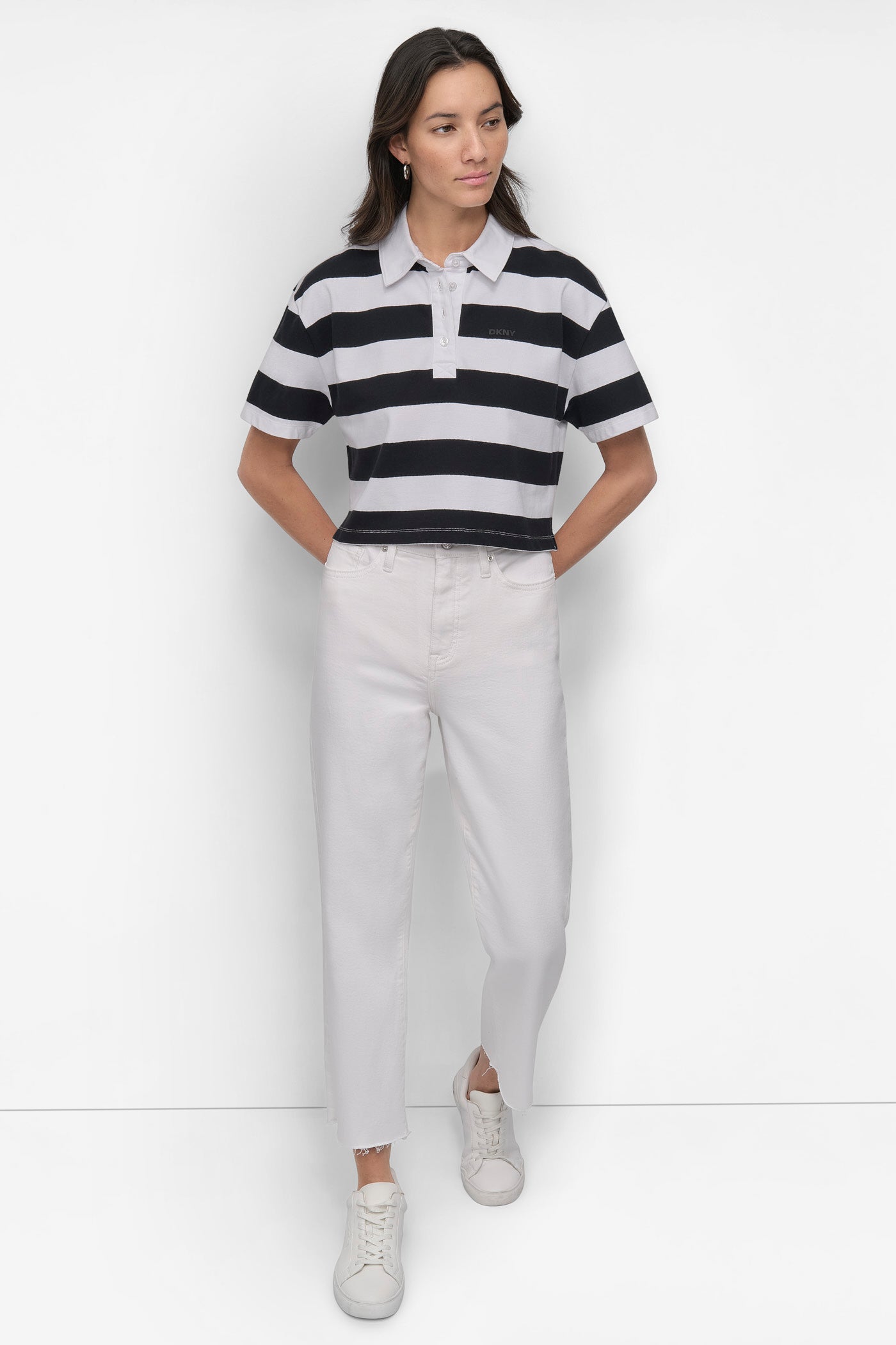 RUGBY STRIPE BOXY POLO WITH WOVEN TWILL COLLAR VIEW 8 | Clothing