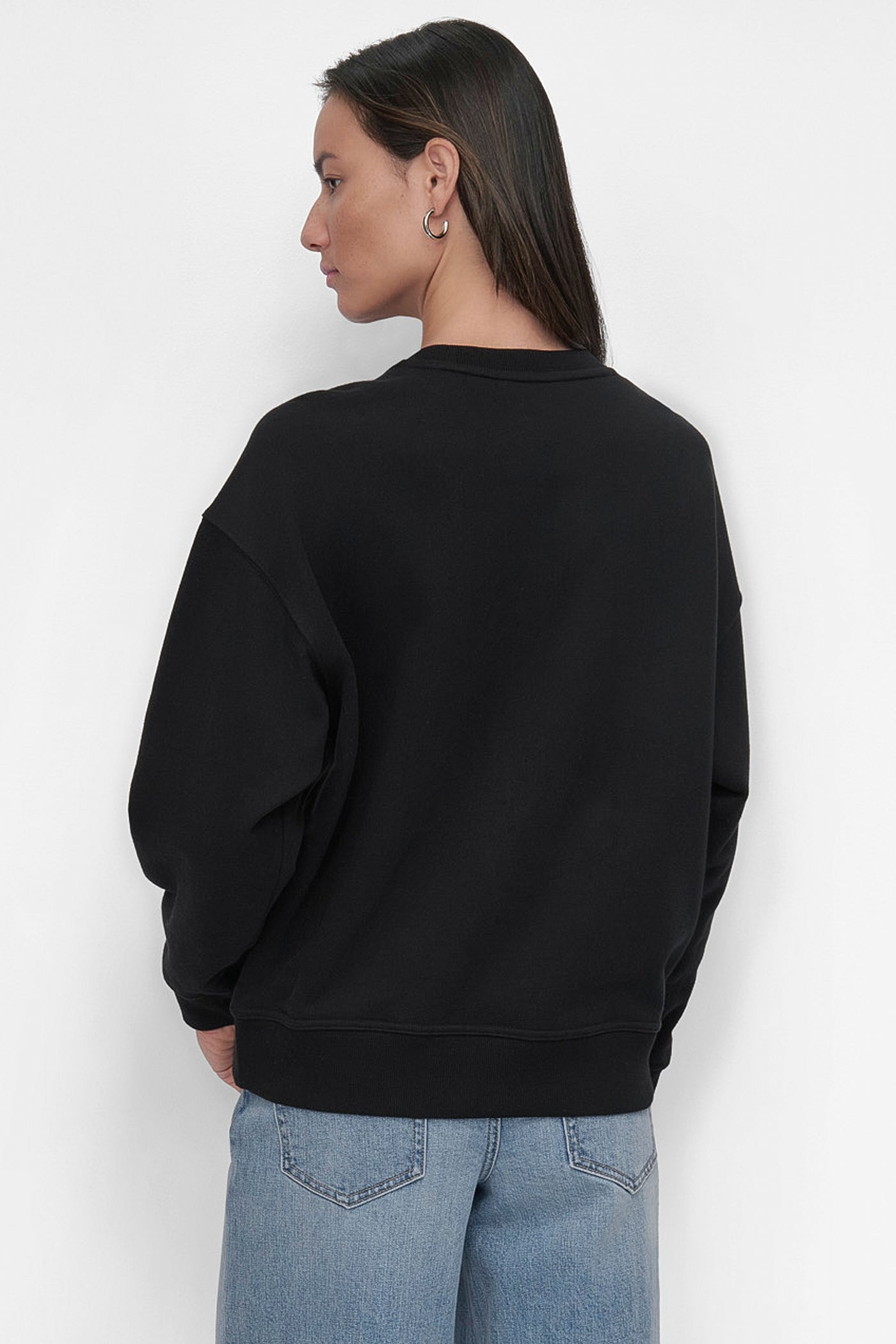 Black/ SILVER STACKED NY MIXED EMBELLISHED SWEATSHIRT, BACK VIEW | DKNY Promo