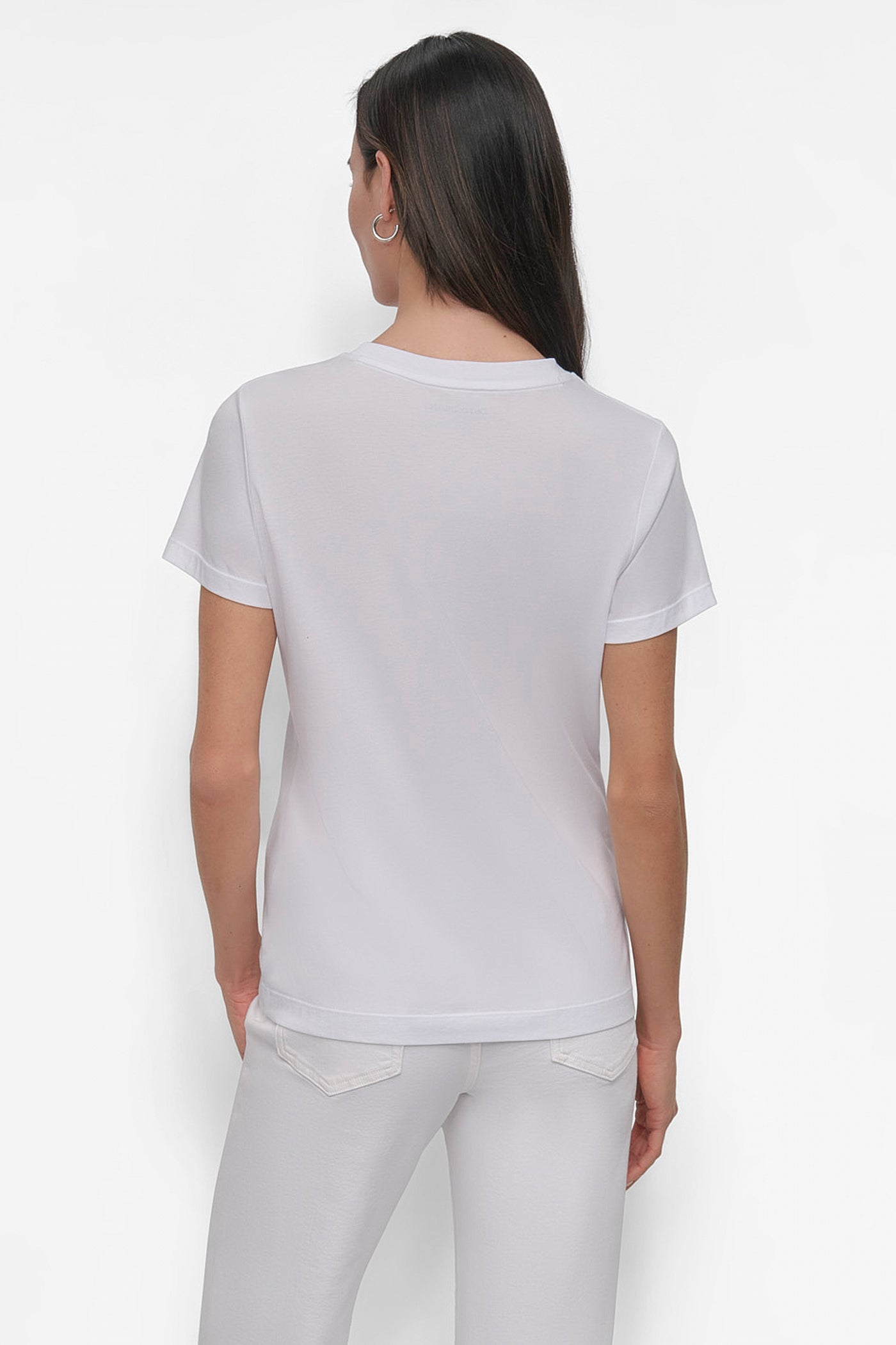 WHITE/SILVER DKNY RHINESTONE STUD LOGO TEE, BACK VIEW | Tees & Tanks