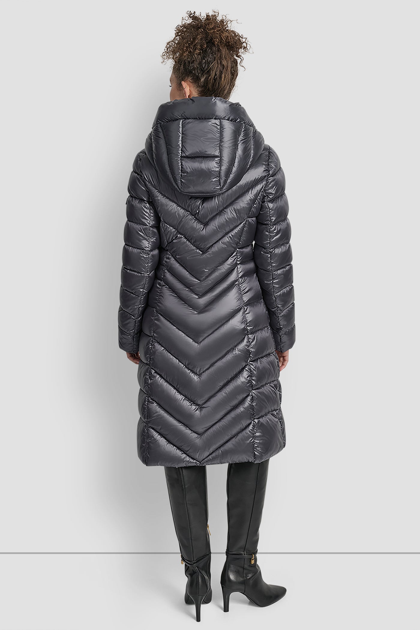 TITAN FULL LENGTH HOODED PUFFER, BACK VIEW | DKNY Promo
