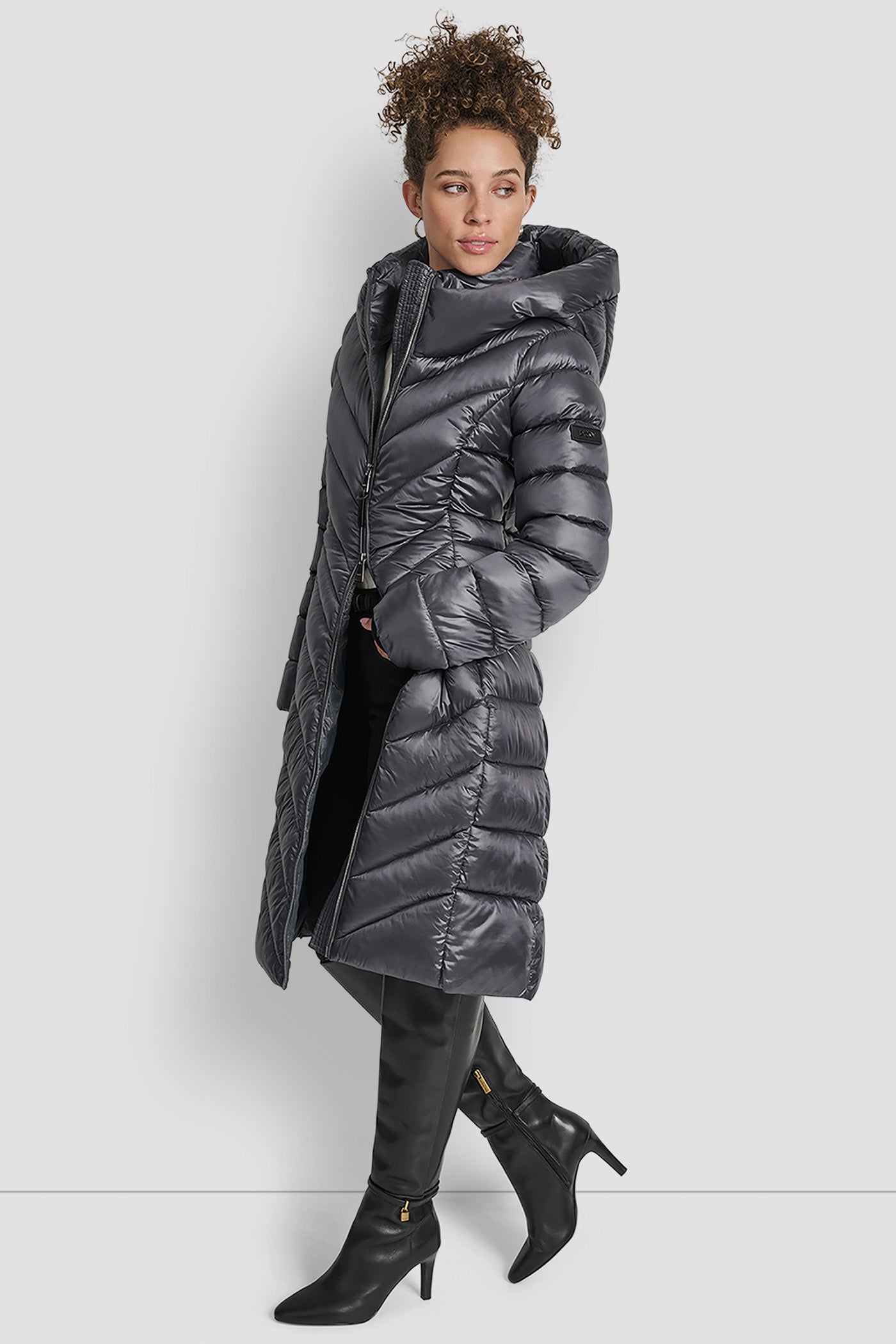 FULL LENGTH HOODED PUFFER VIEW 3 | DKNY Promo