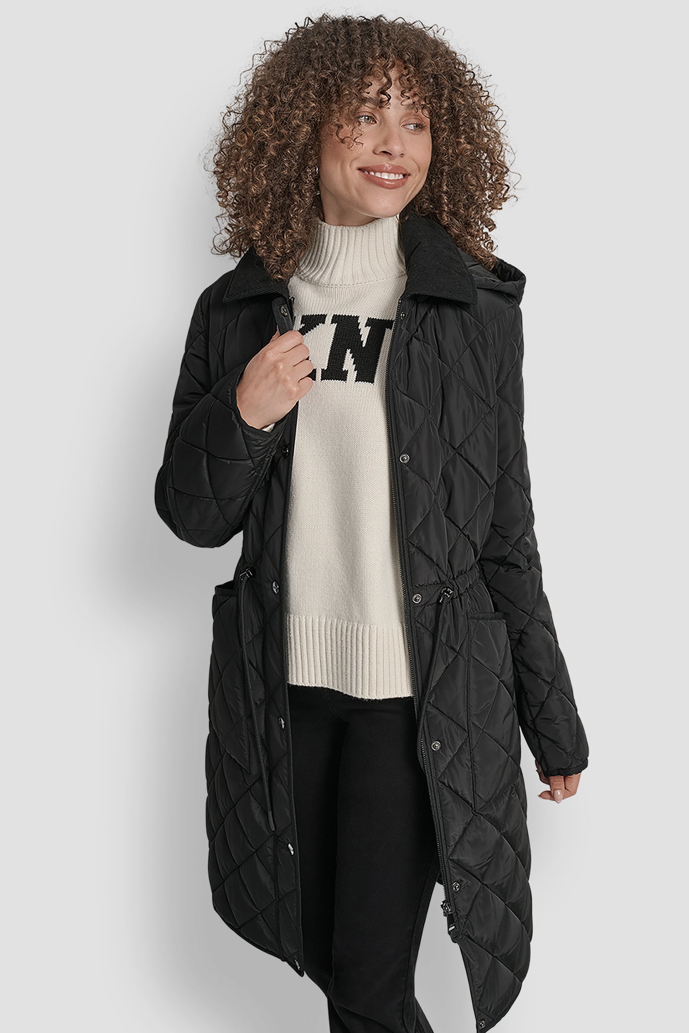 LONG QUILTED COAT WITH FAUX LEATHER COLLAR VIEW 5 | New Arrivals