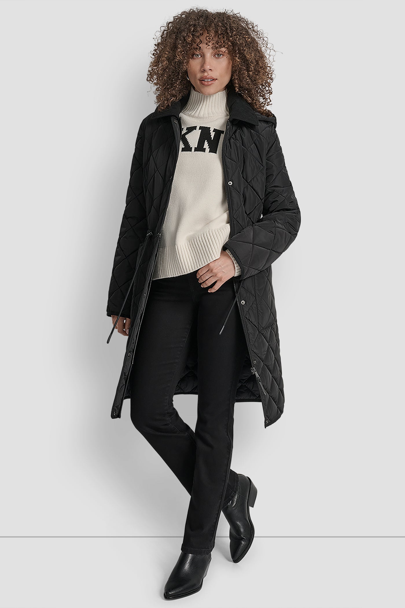 LONG QUILTED COAT WITH FAUX LEATHER COLLAR VIEW 8 | New Arrivals