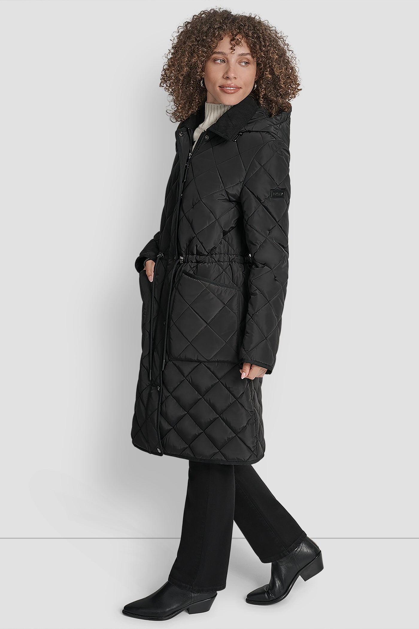 LONG QUILTED COAT WITH FAUX LEATHER COLLAR VIEW 3 | New Arrivals