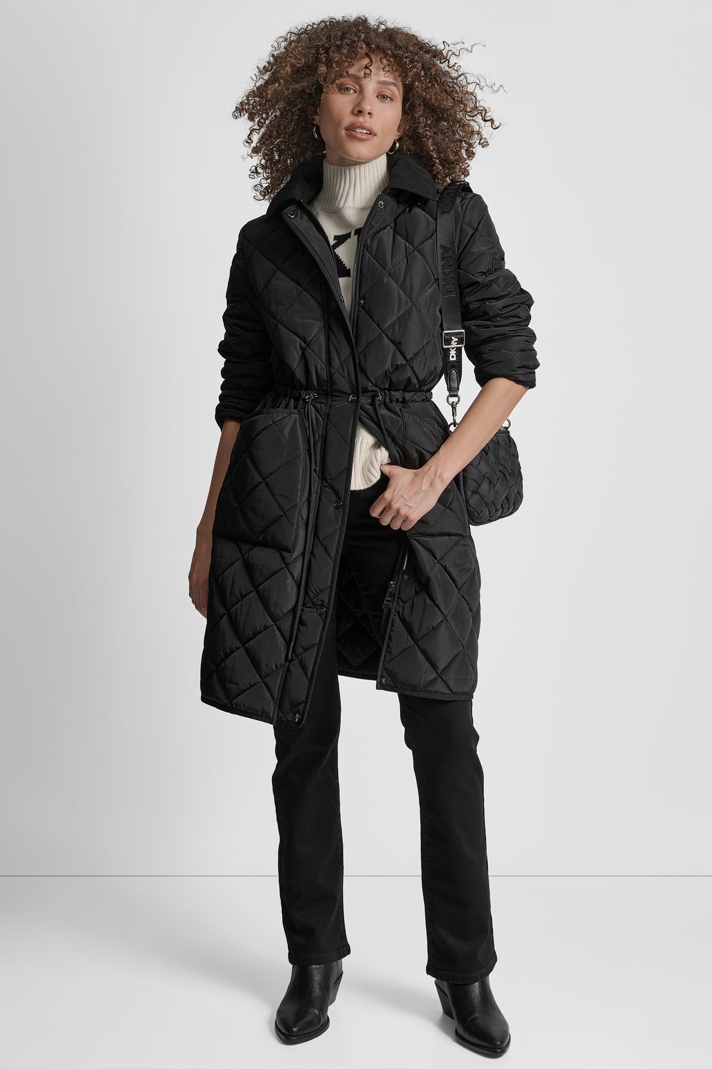 LONG QUILTED COAT WITH FAUX LEATHER COLLAR VIEW 9 | New Arrivals