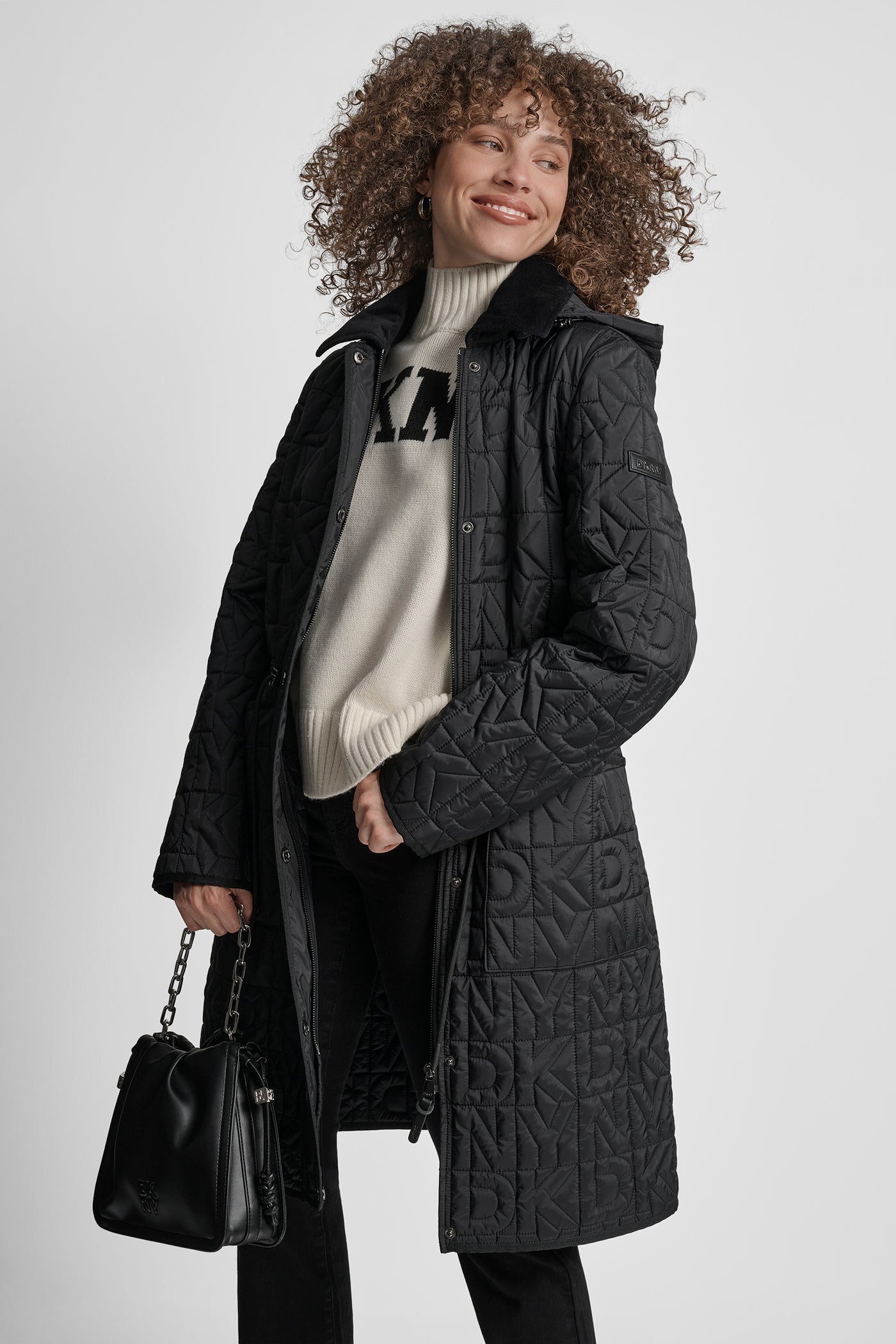 LONG QUILTED COAT WITH FAUX LEATHER COLLAR VIEW 5 | New Arrivals
