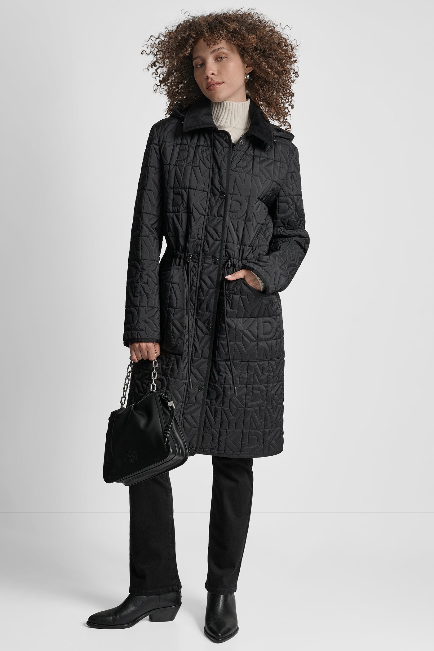 LONG QUILTED COAT WITH FAUX LEATHER COLLAR VIEW 7 | New Arrivals