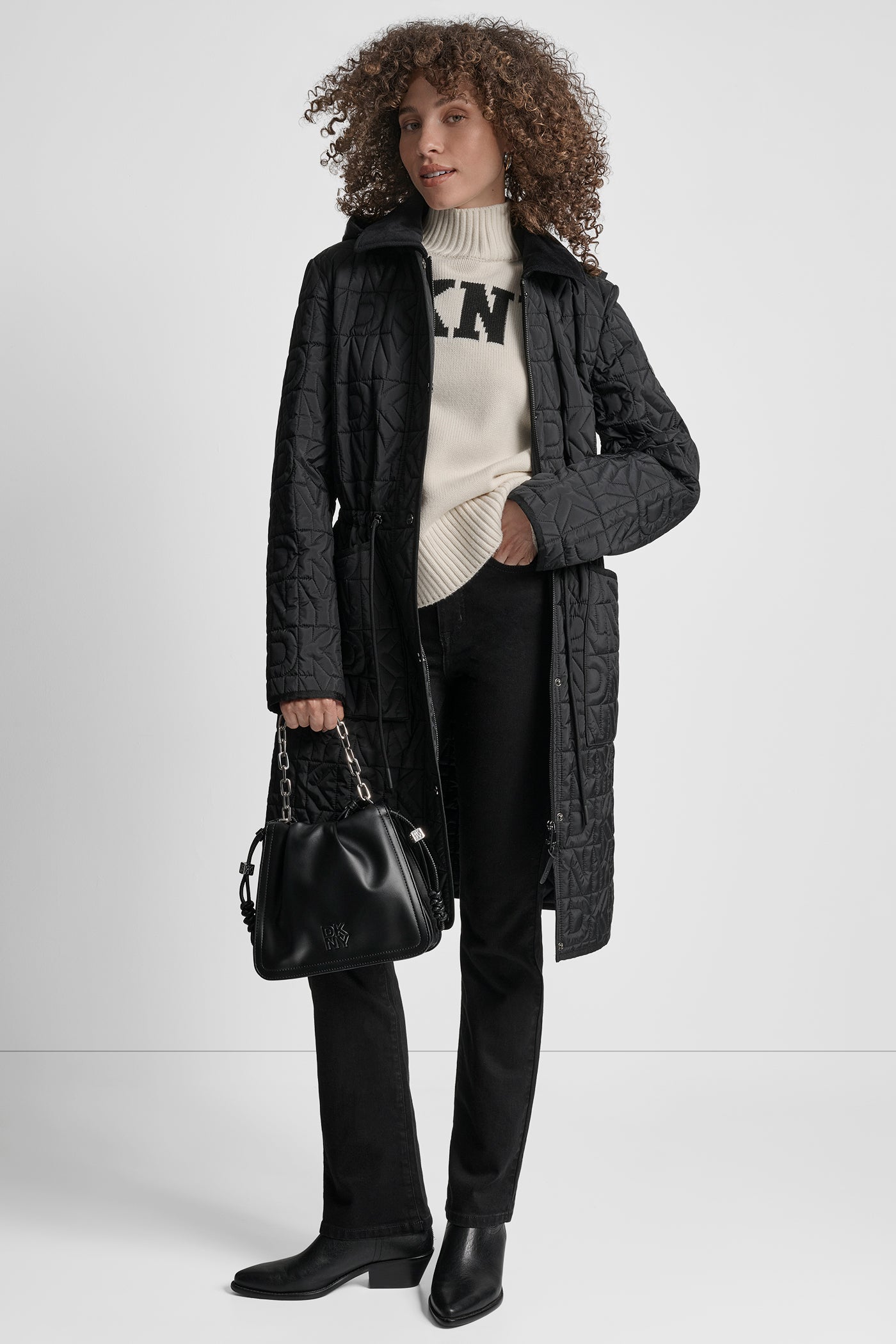 LONG QUILTED COAT WITH FAUX LEATHER COLLAR VIEW 8 | New Arrivals