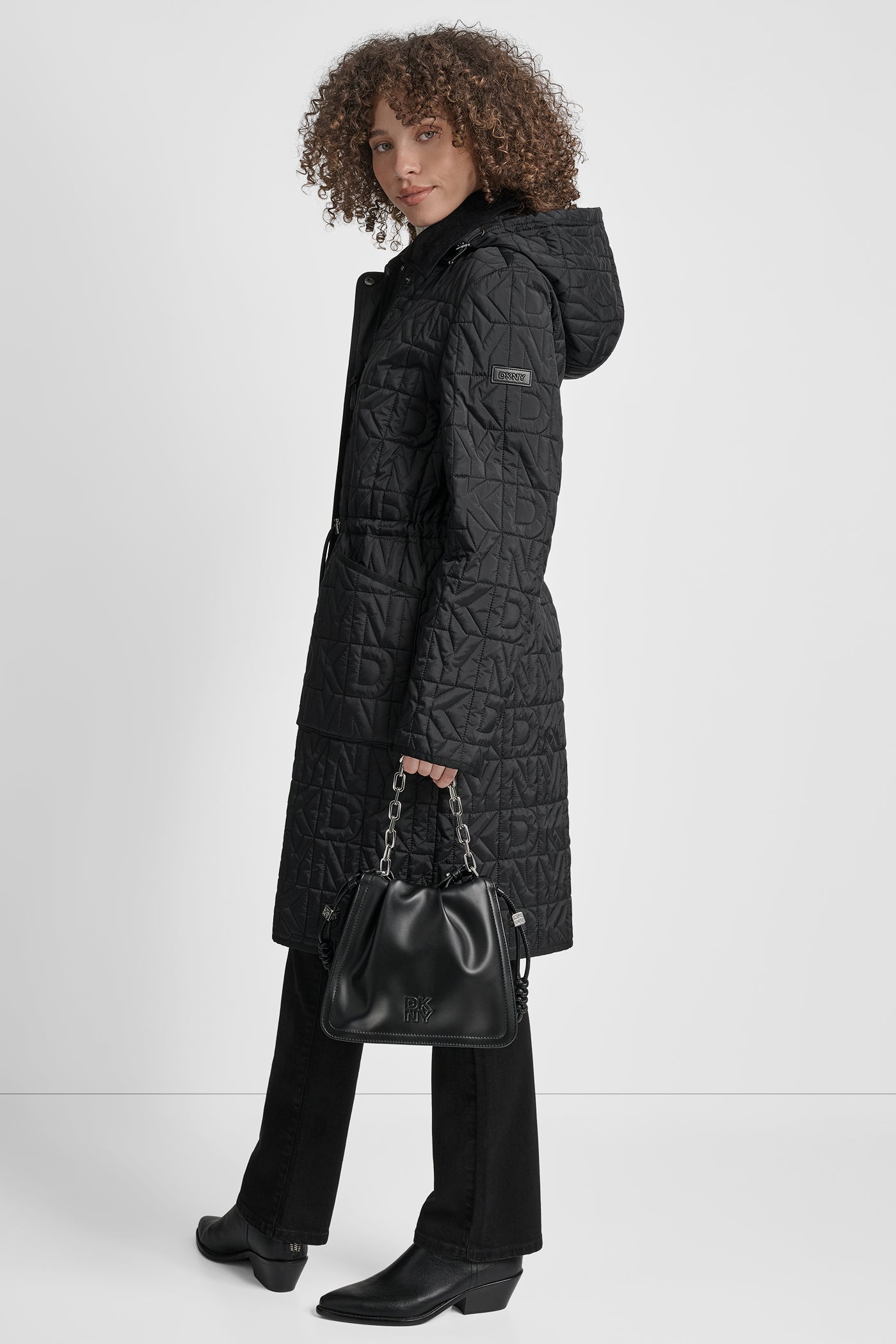 LONG QUILTED COAT WITH FAUX LEATHER COLLAR VIEW 3 | New Arrivals
