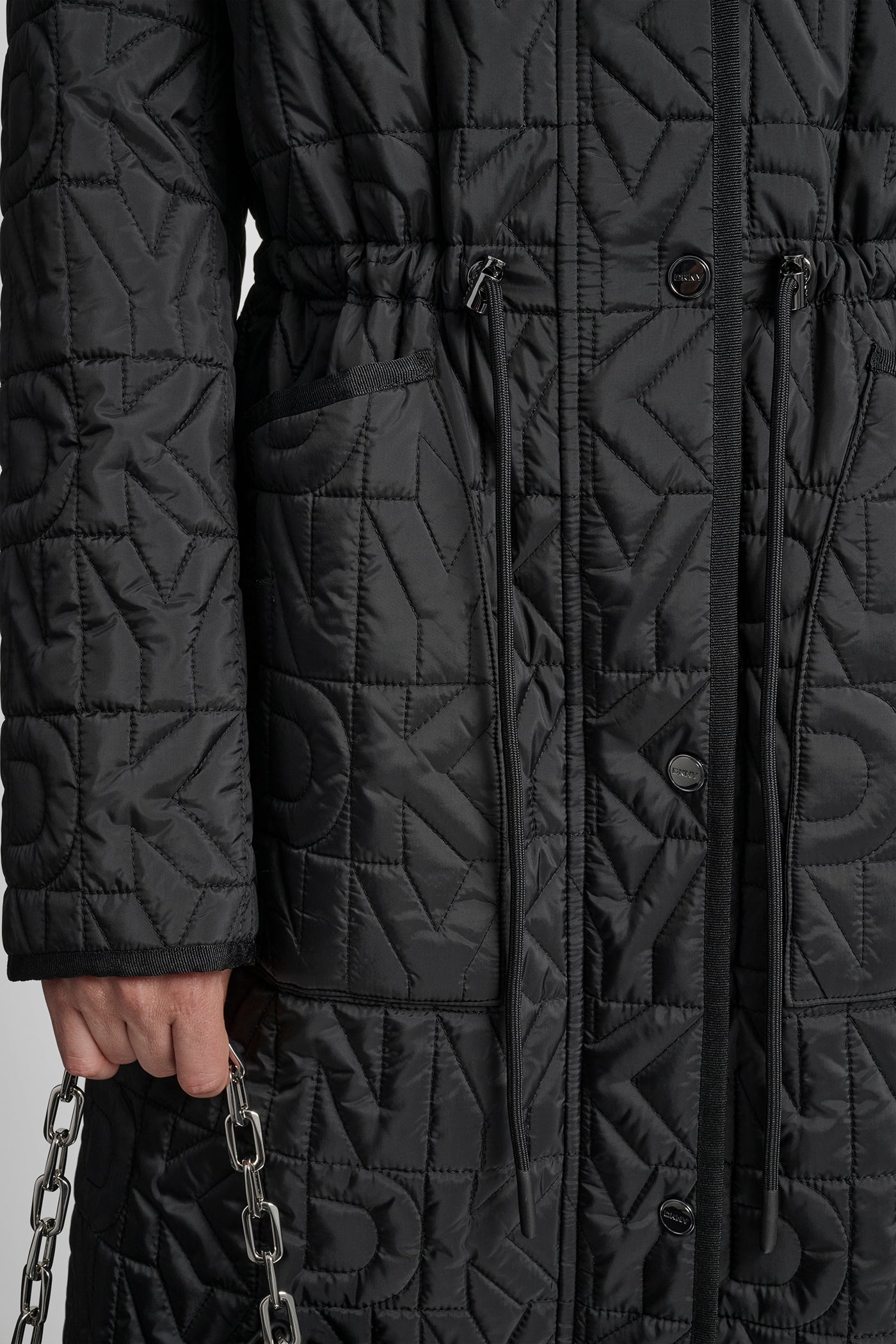 LONG QUILTED COAT WITH FAUX LEATHER COLLAR VIEW 4 | New Arrivals