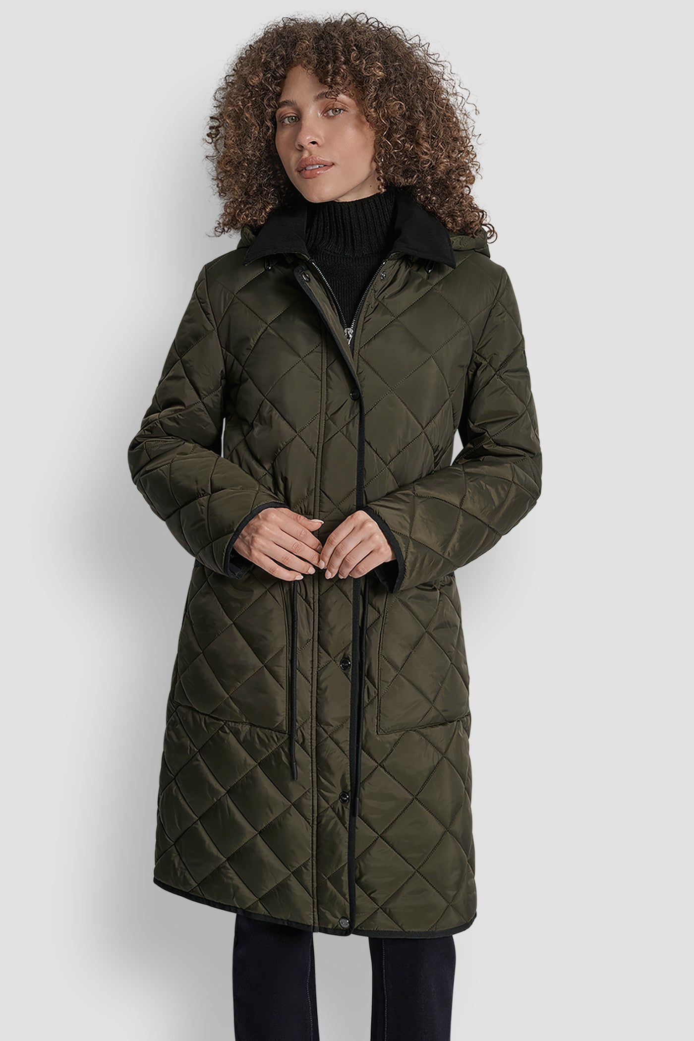 LODEN LONG QUILTED COAT WITH FAUX LEATHER COLLAR, FRONT VIEW | New Arrivals
