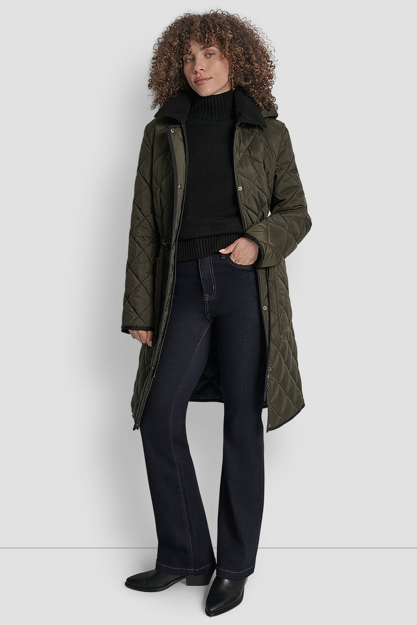 LONG QUILTED COAT WITH FAUX LEATHER COLLAR VIEW 9 | New Arrivals