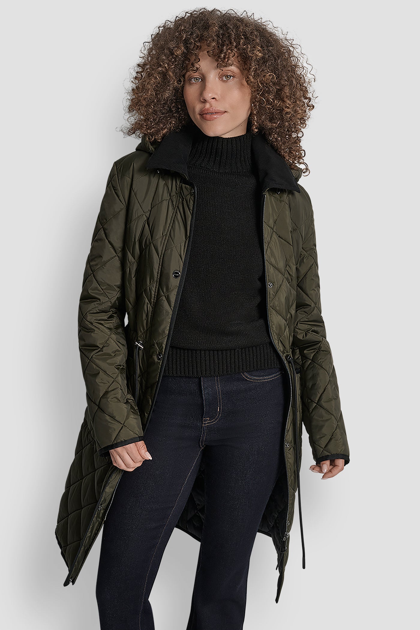 LONG QUILTED COAT WITH FAUX LEATHER COLLAR VIEW 7 | New Arrivals