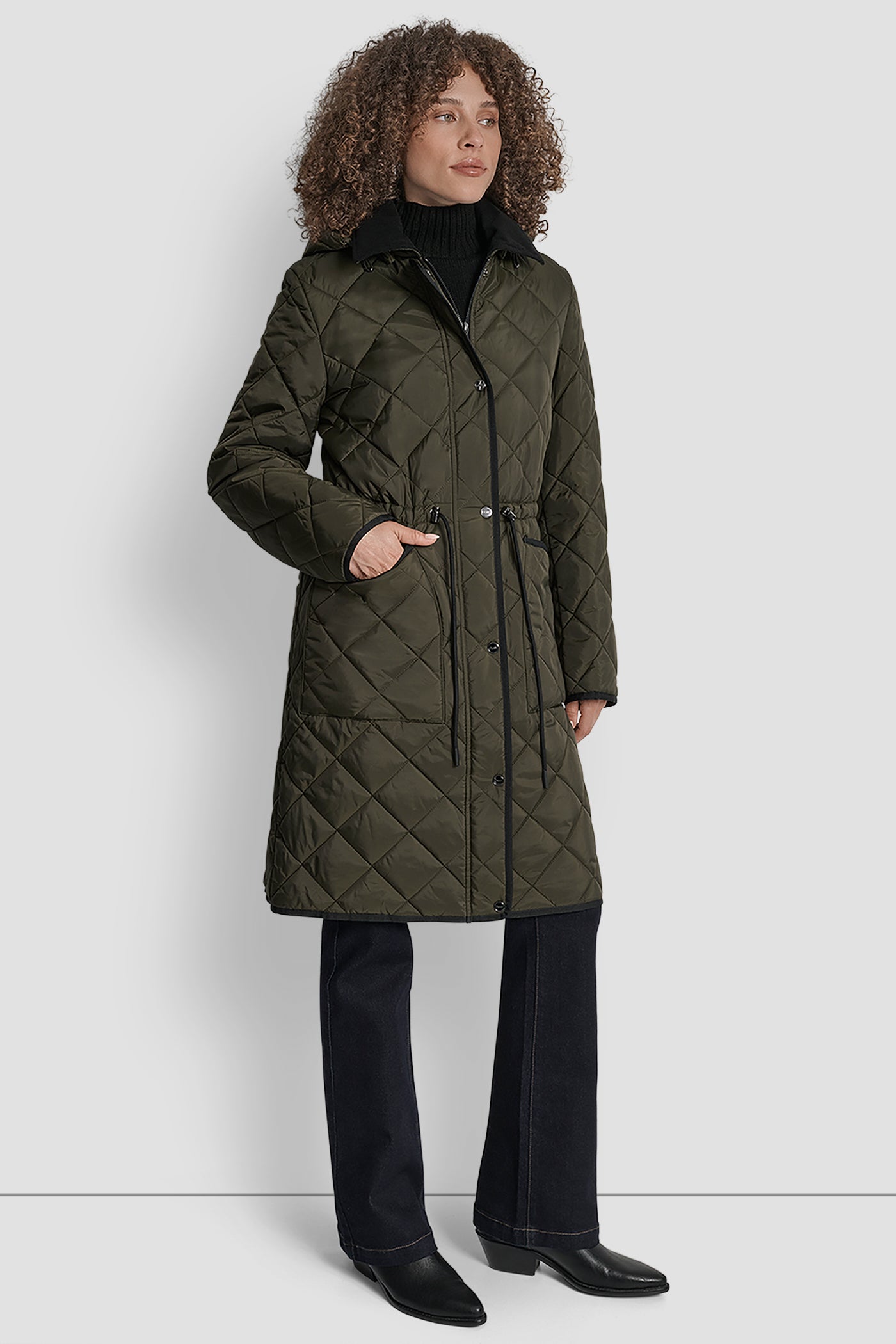 LONG QUILTED COAT WITH FAUX LEATHER COLLAR VIEW 8 | New Arrivals