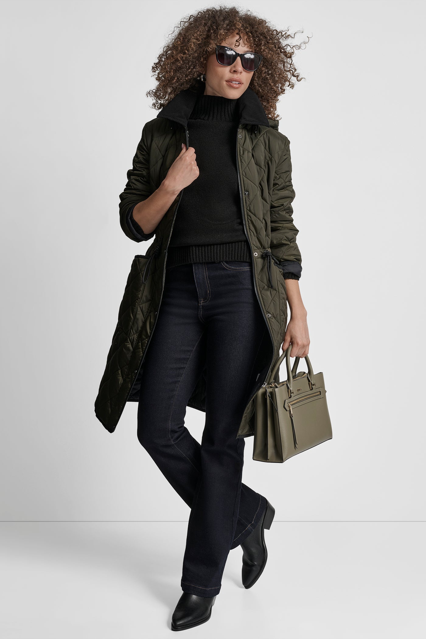 LONG QUILTED COAT WITH FAUX LEATHER COLLAR VIEW 10 | New Arrivals
