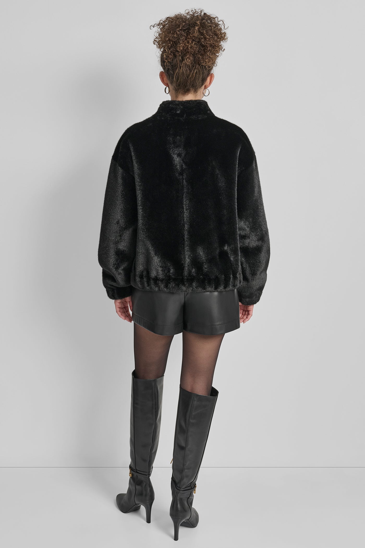 Black FAUX MINK BONDED SHEARLING, VIEW 2 | WOMENS COATS & JACKETS