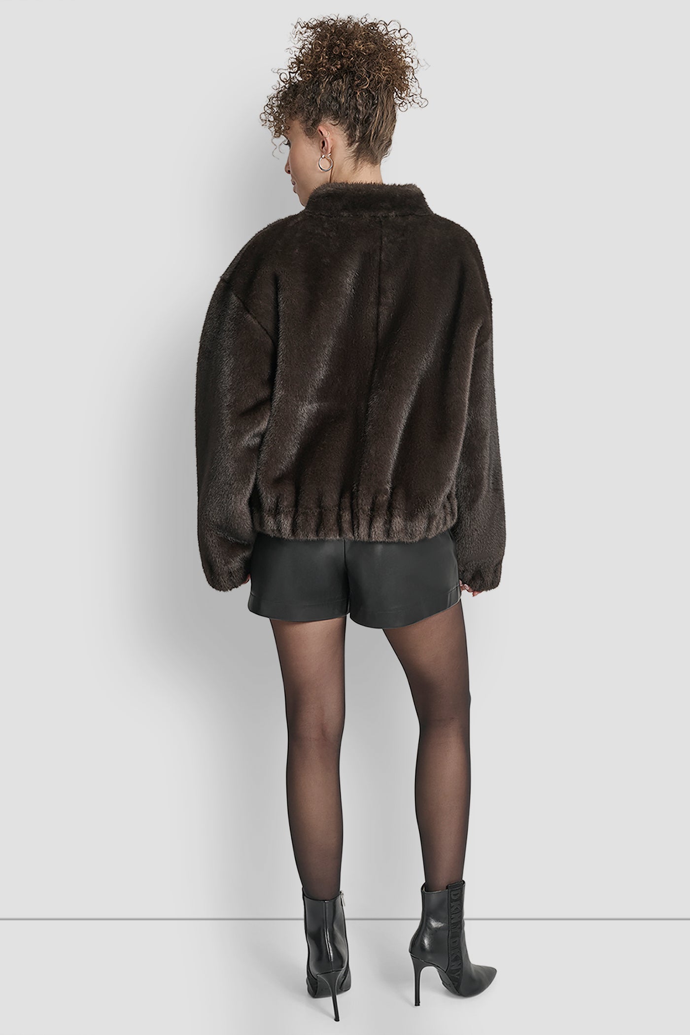 Brown FAUX MINK BONDED SHEARLING, BACK VIEW | DKNY Promo