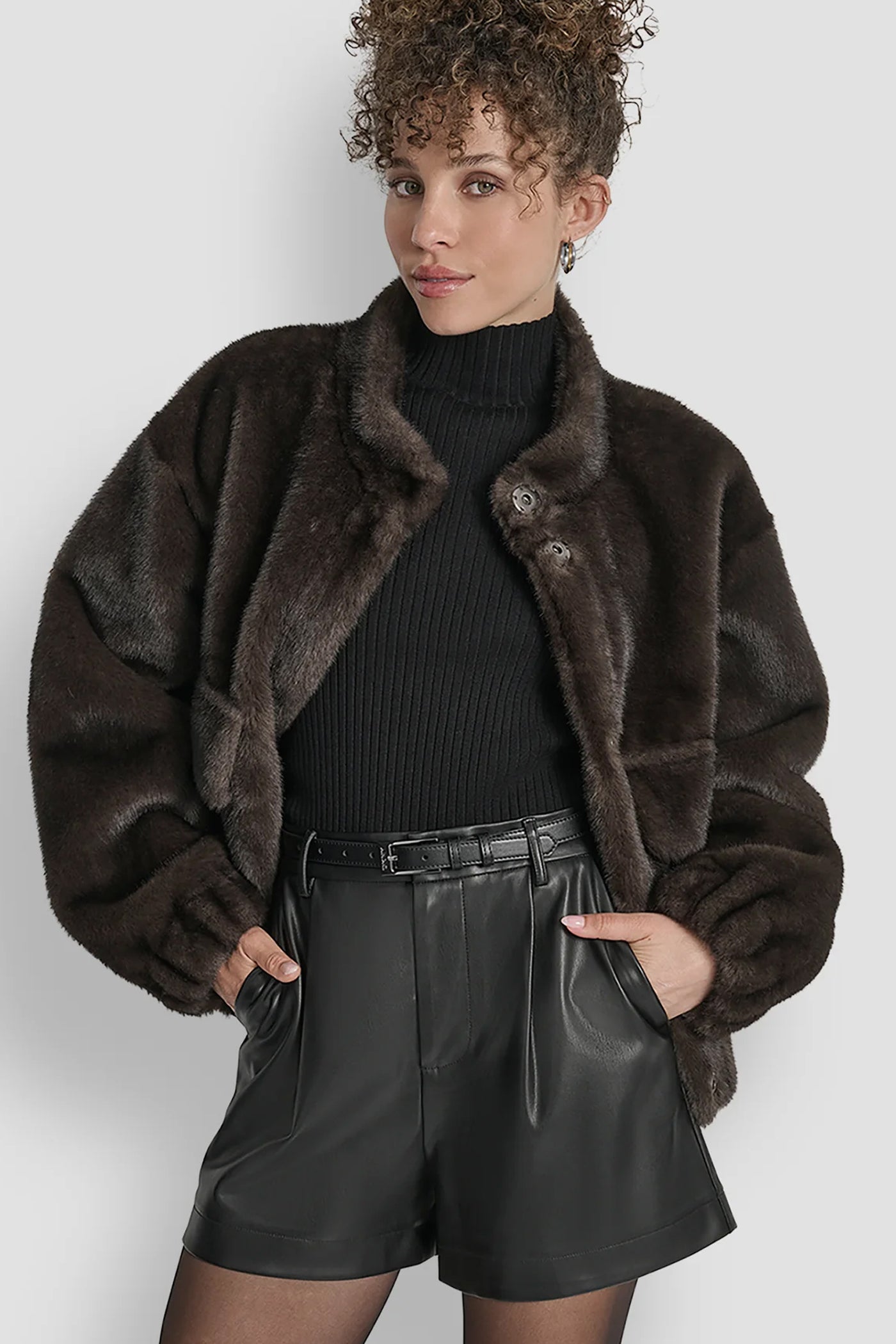 Brown FAUX MINK BONDED SHEARLING, FRONT VIEW | SELECT STYLES