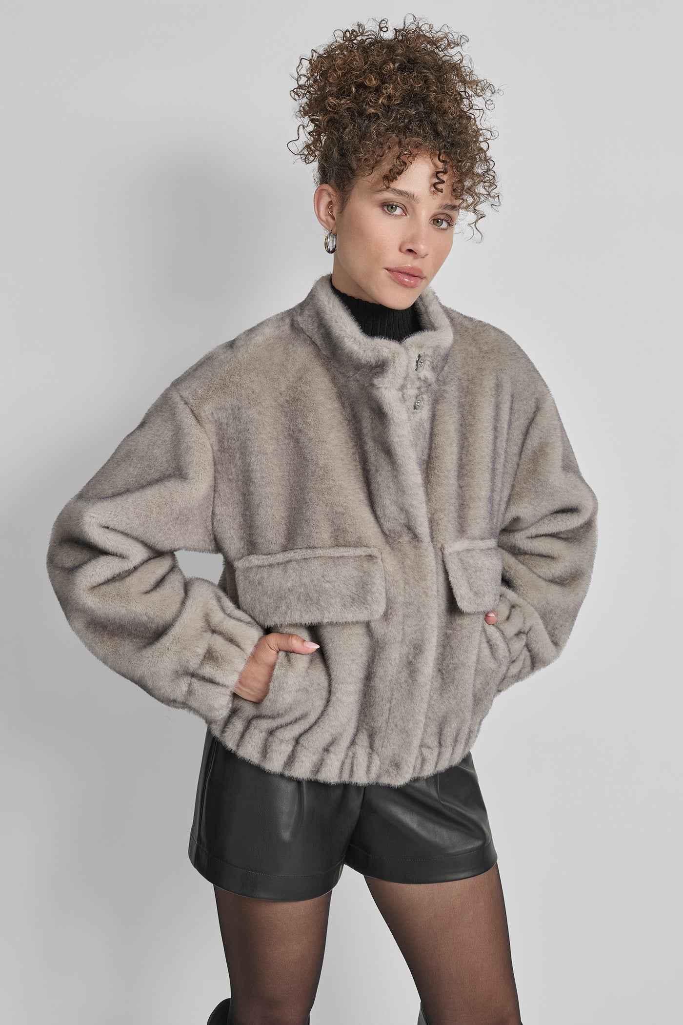 Grey FAUX MINK BONDED SHEARLING, VIEW 1 | WOMENS COATS & JACKETS