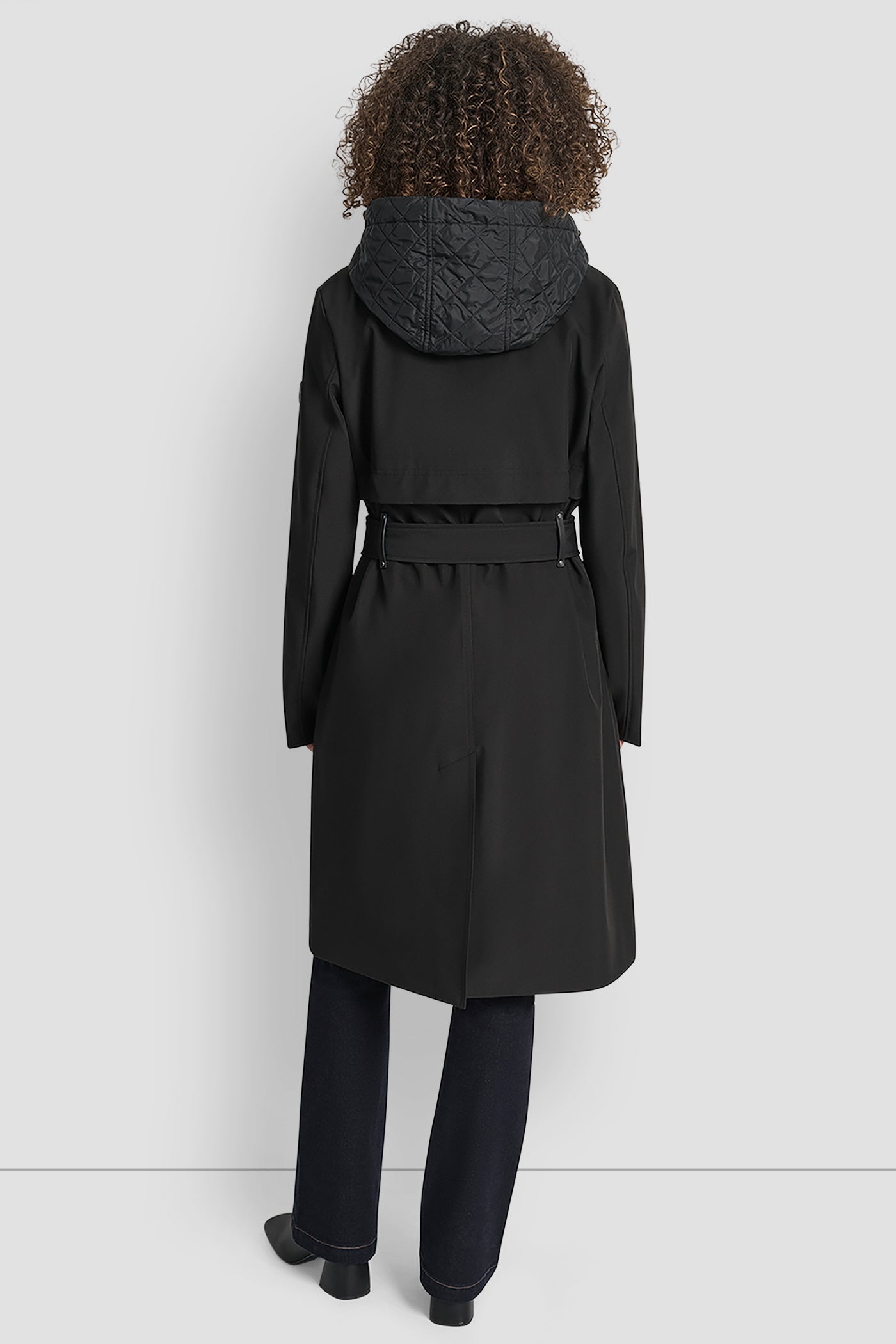 Black LONG FLEXTECH COAT WITH QUILTED BIB, VIEW 2 | New Arrivals