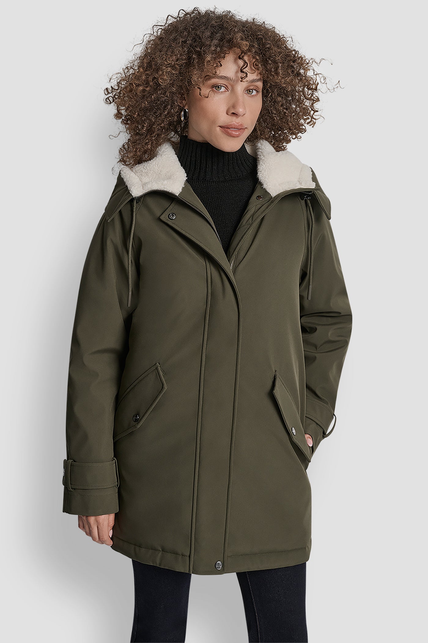 LODEN MID LENGTH FLEXTECH COAT WITH FUR HOOD, VIEW 1 | Cold Weather Coats