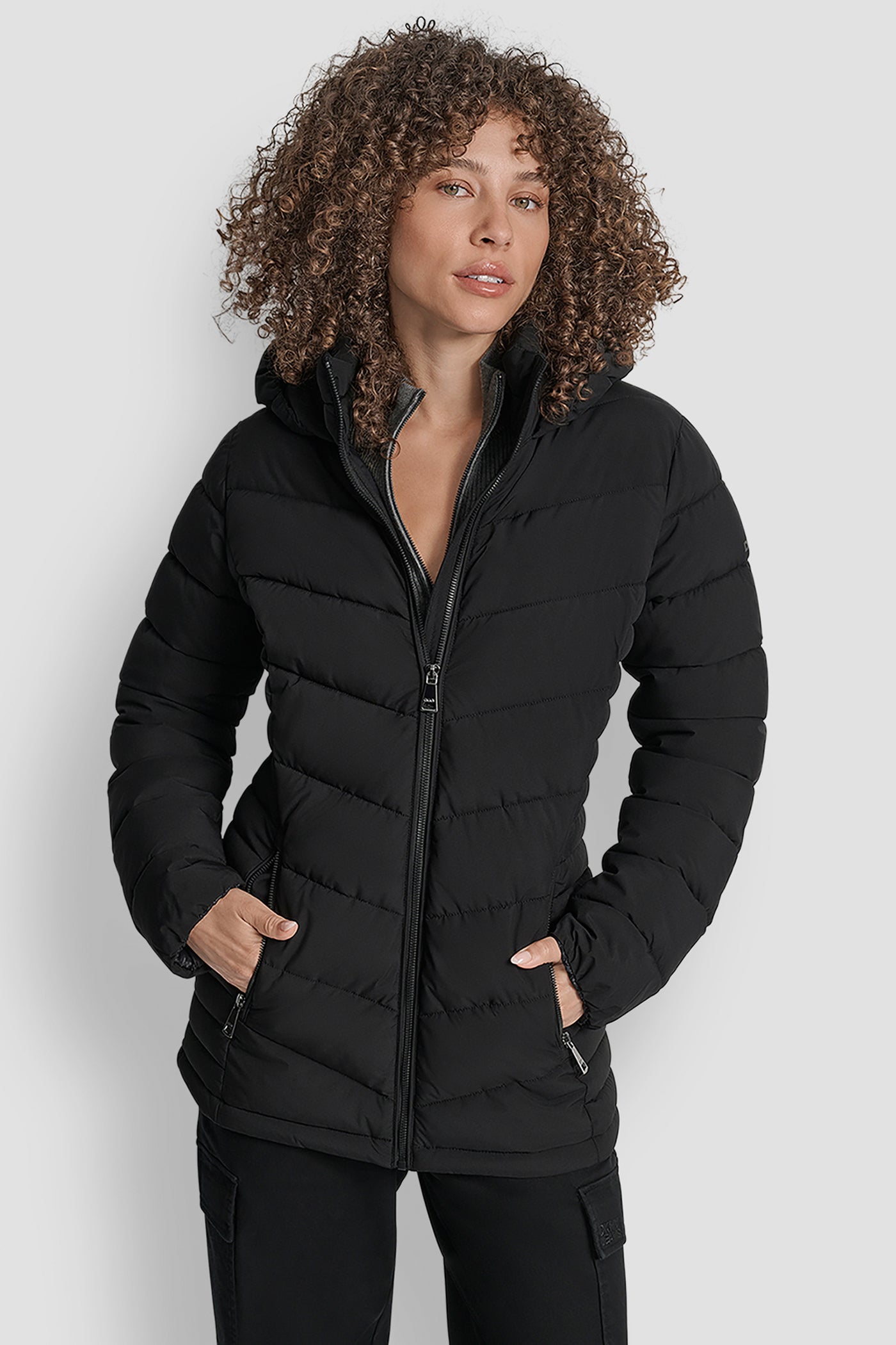 Ebony LIGHTWEIGHT PUFFER JACKET, VIEW 1 | WOMEN'S SWEATERS & TOPS