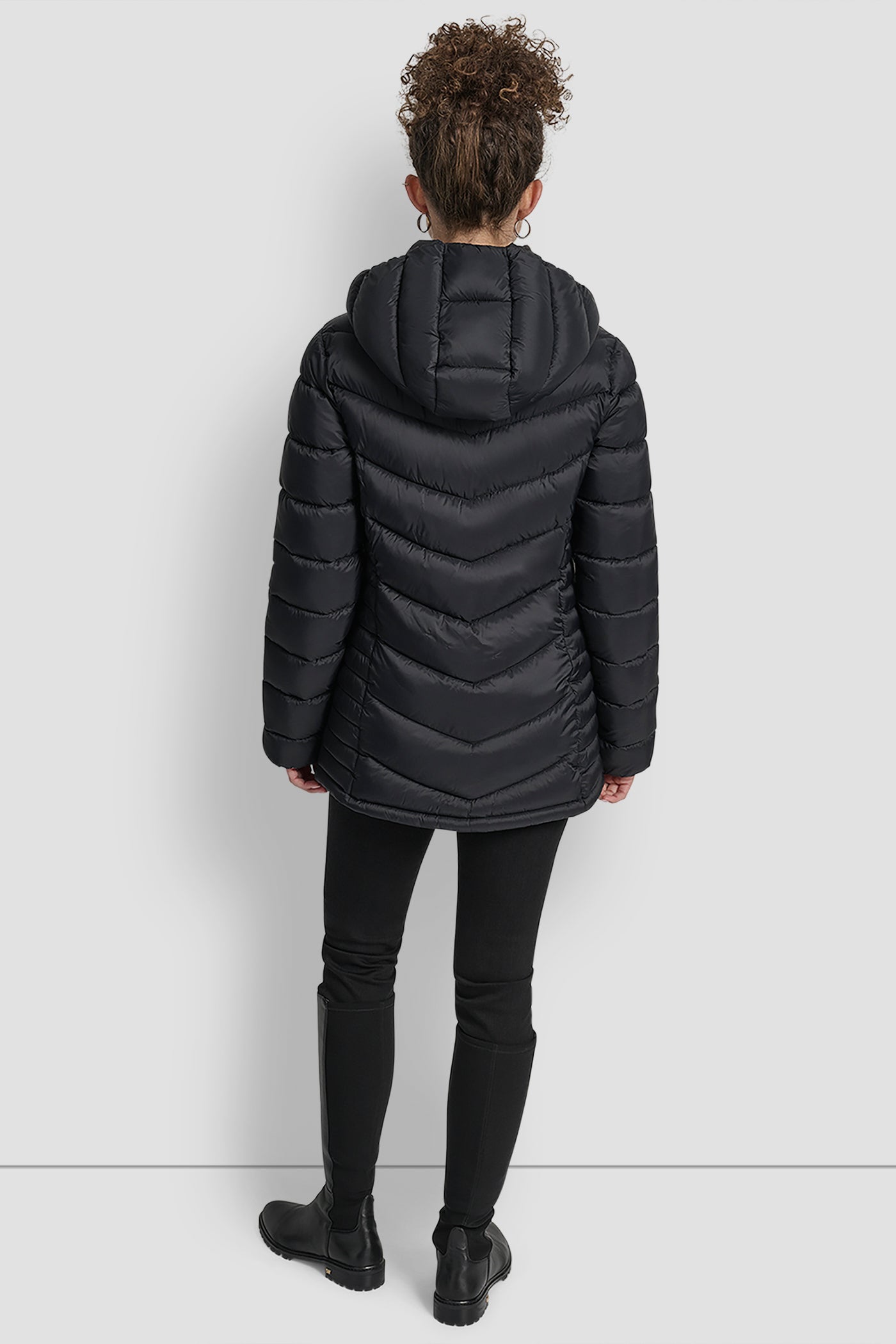 EBONY LIGHTWEIGHT PUFFER JACKET, BACK VIEW | WOMENS COATS & JACKETS