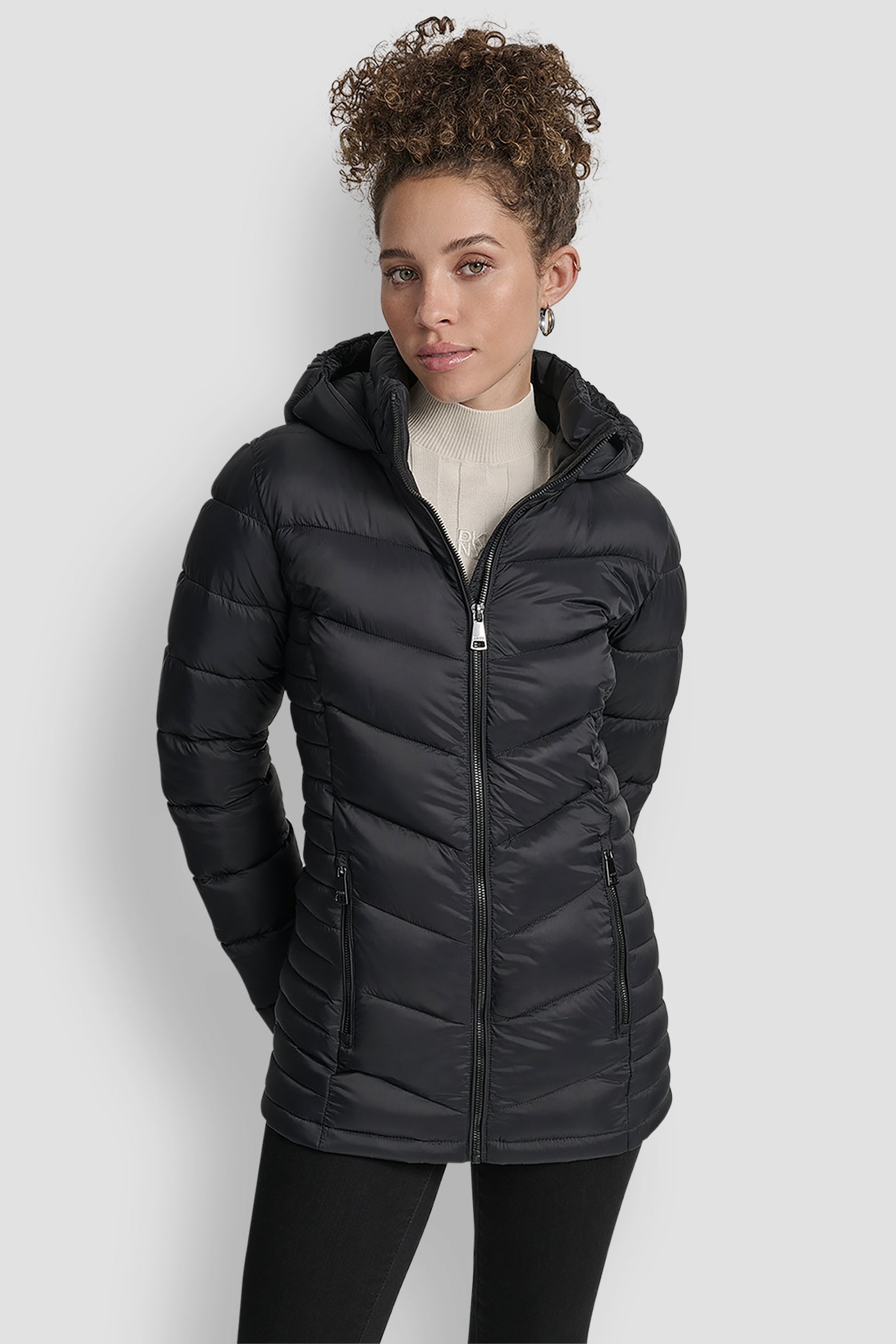 EBONY LIGHTWEIGHT PUFFER JACKET, FRONT VIEW | WOMENS COATS & JACKETS