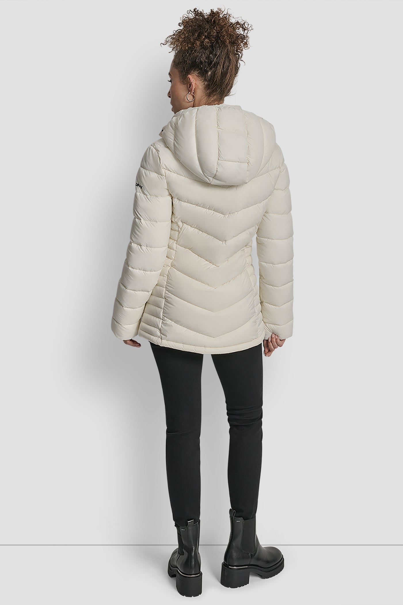 IVORY LIGHTWEIGHT PUFFER JACKET, BACK VIEW | Jackets & Trench Coats