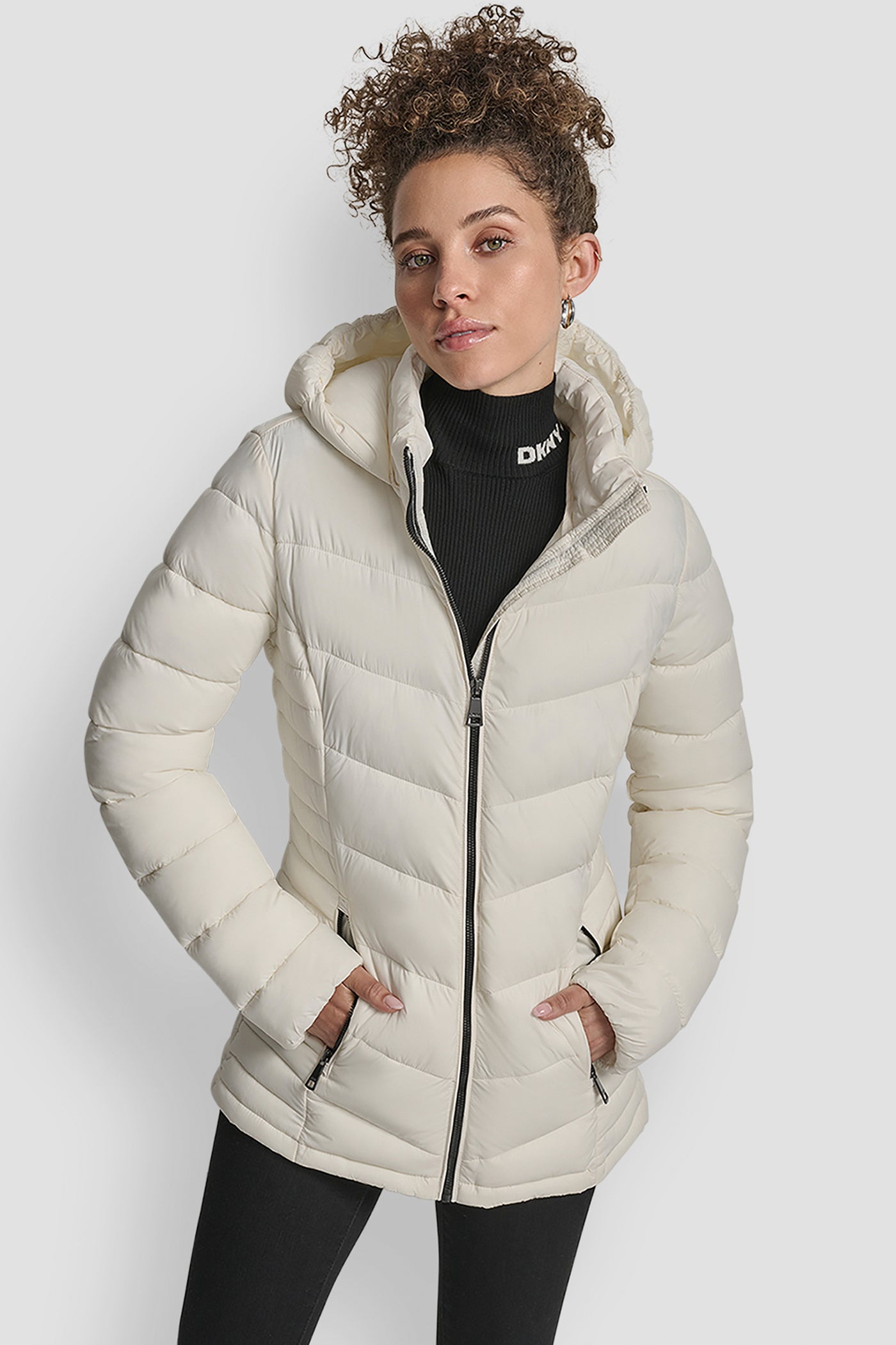 IVORY LIGHTWEIGHT PUFFER JACKET, FRONT VIEW | Jackets & Trench Coats