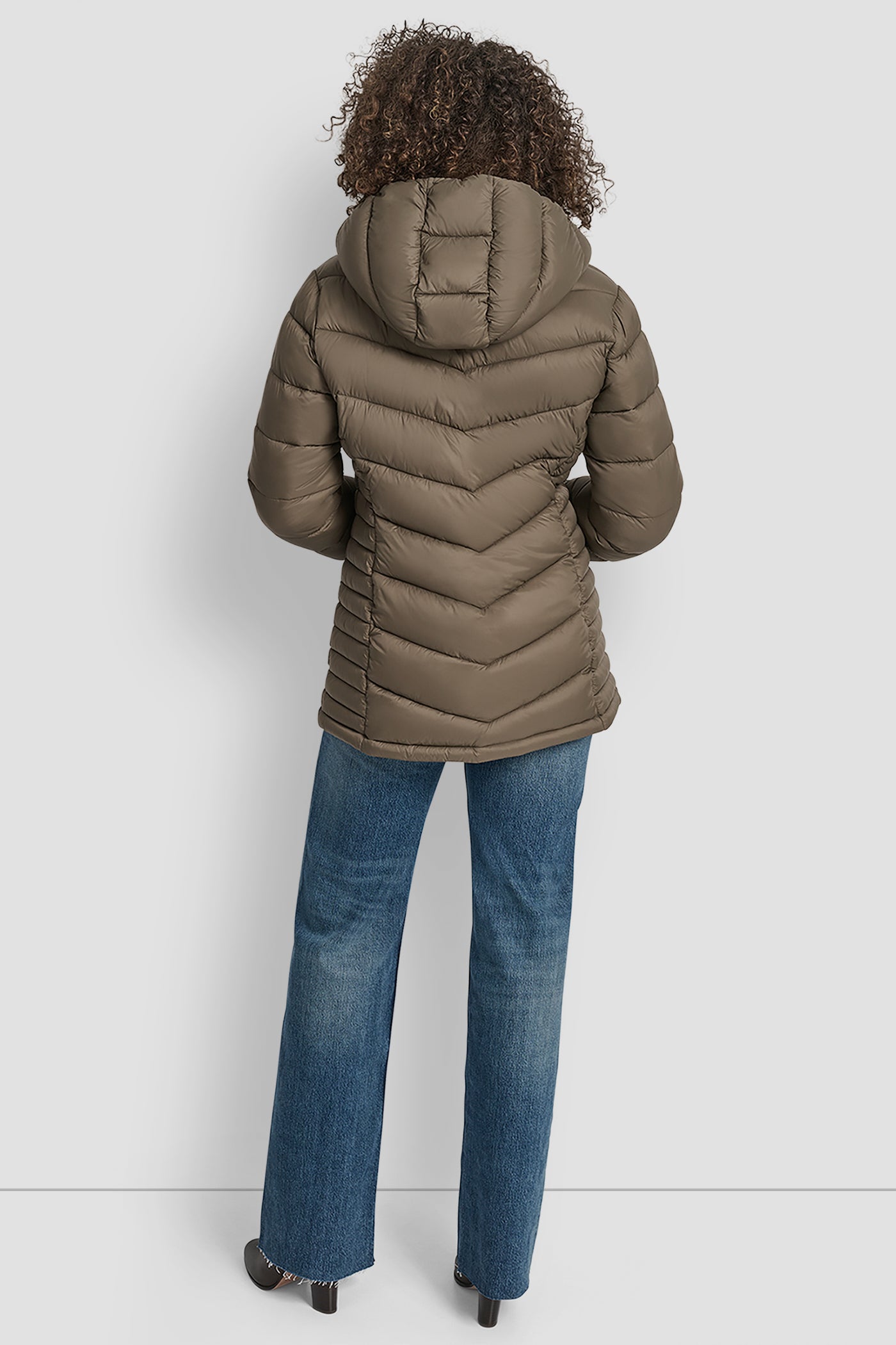TAUPE LIGHTWEIGHT PUFFER JACKET, BACK VIEW | Clothing