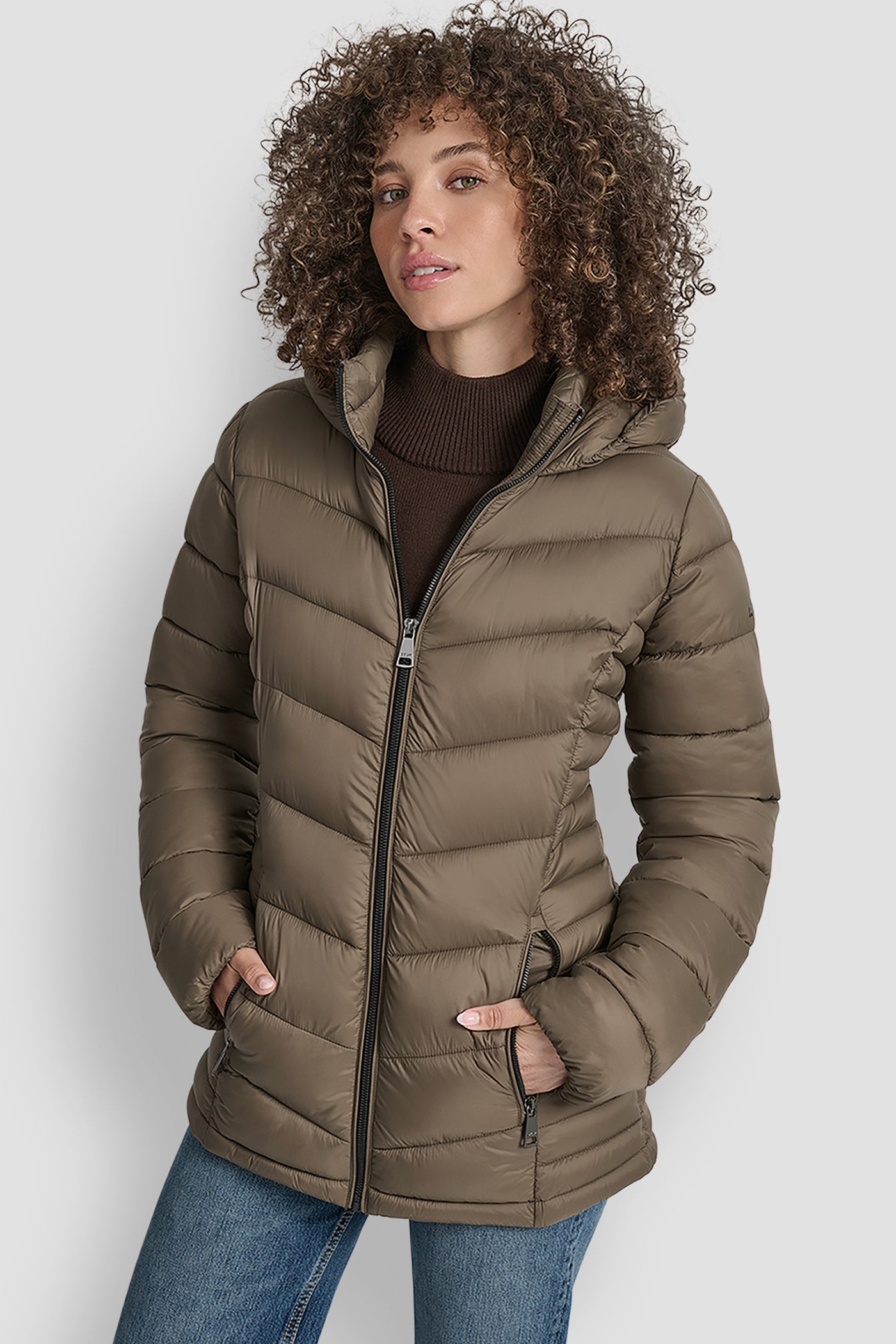 TAUPE LIGHTWEIGHT PUFFER JACKET, FRONT VIEW | Clothing