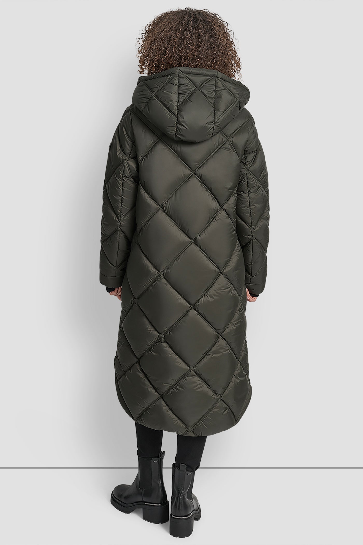 LODEN SILKY LONG QUILTED PARKA, BACK VIEW | Cold Weather Coats