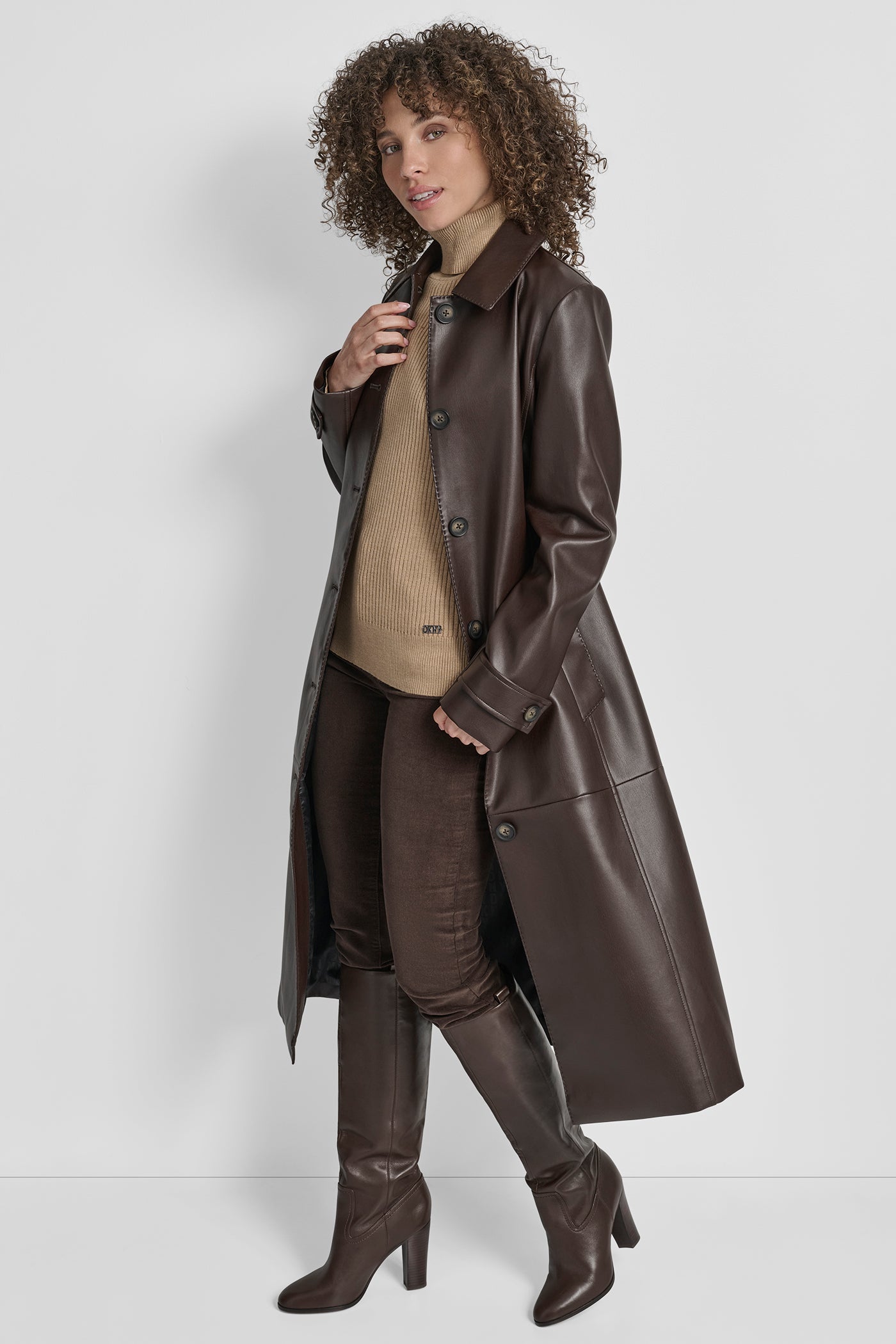 Faux Leather Long Trench | Trench | DKNY