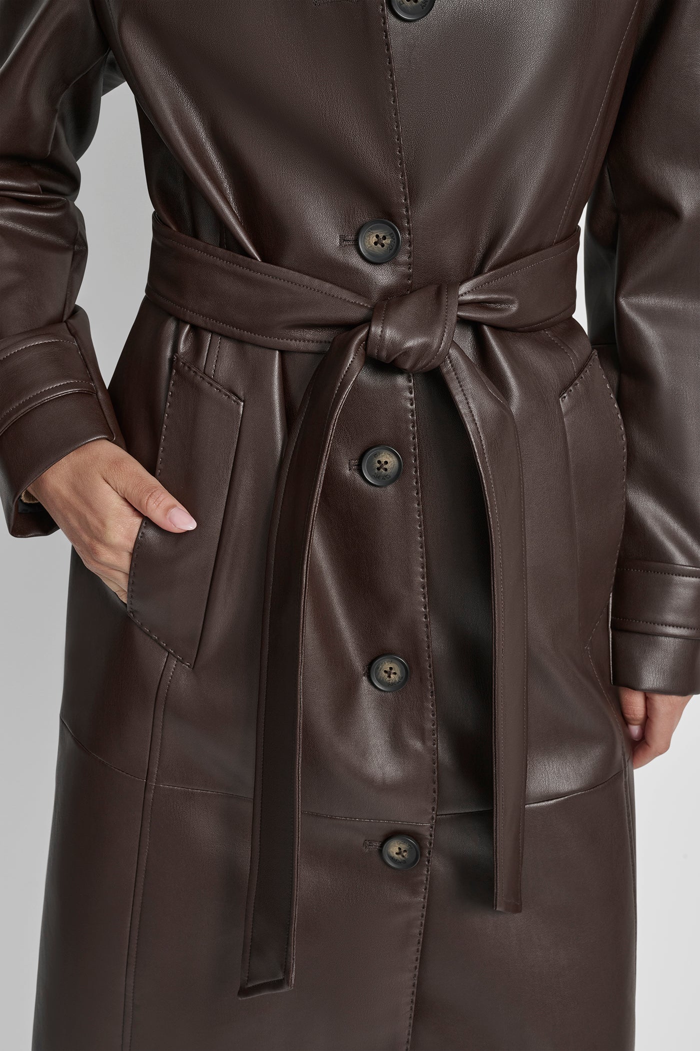 Faux Leather Long Trench | Trench | DKNY