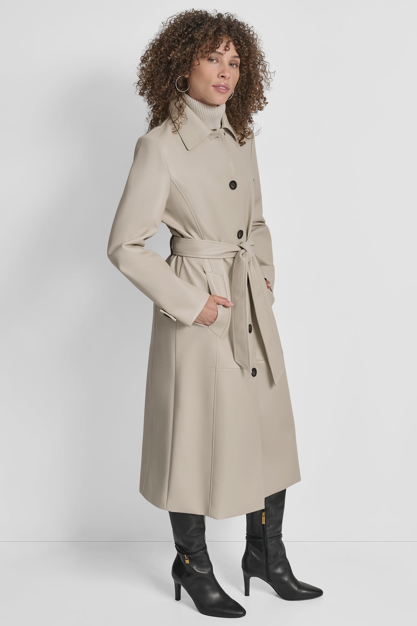 Faux Leather Long Trench | Trench | DKNY