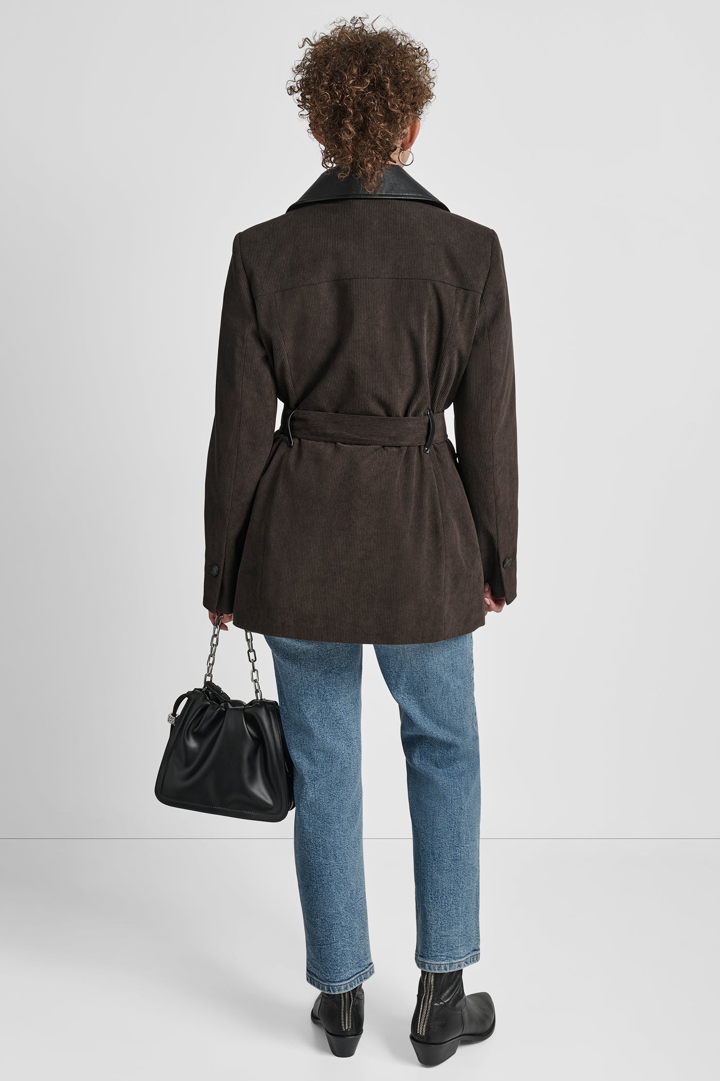 BITTER TIE WAIST CORDUROY JACKET WITH FAUX COLLAR, BACK VIEW | WOMENS COATS & JACKETS