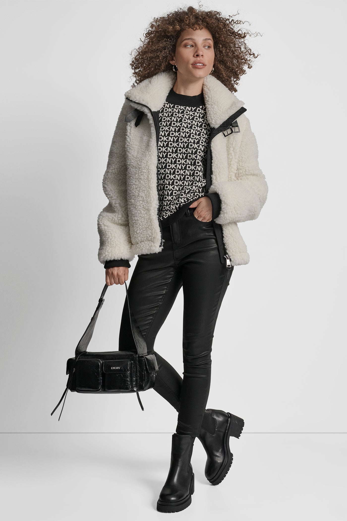 FAUX FUR BUCKLE DETAIL SHERPA VIEW 6 | WOMENS COATS & JACKETS