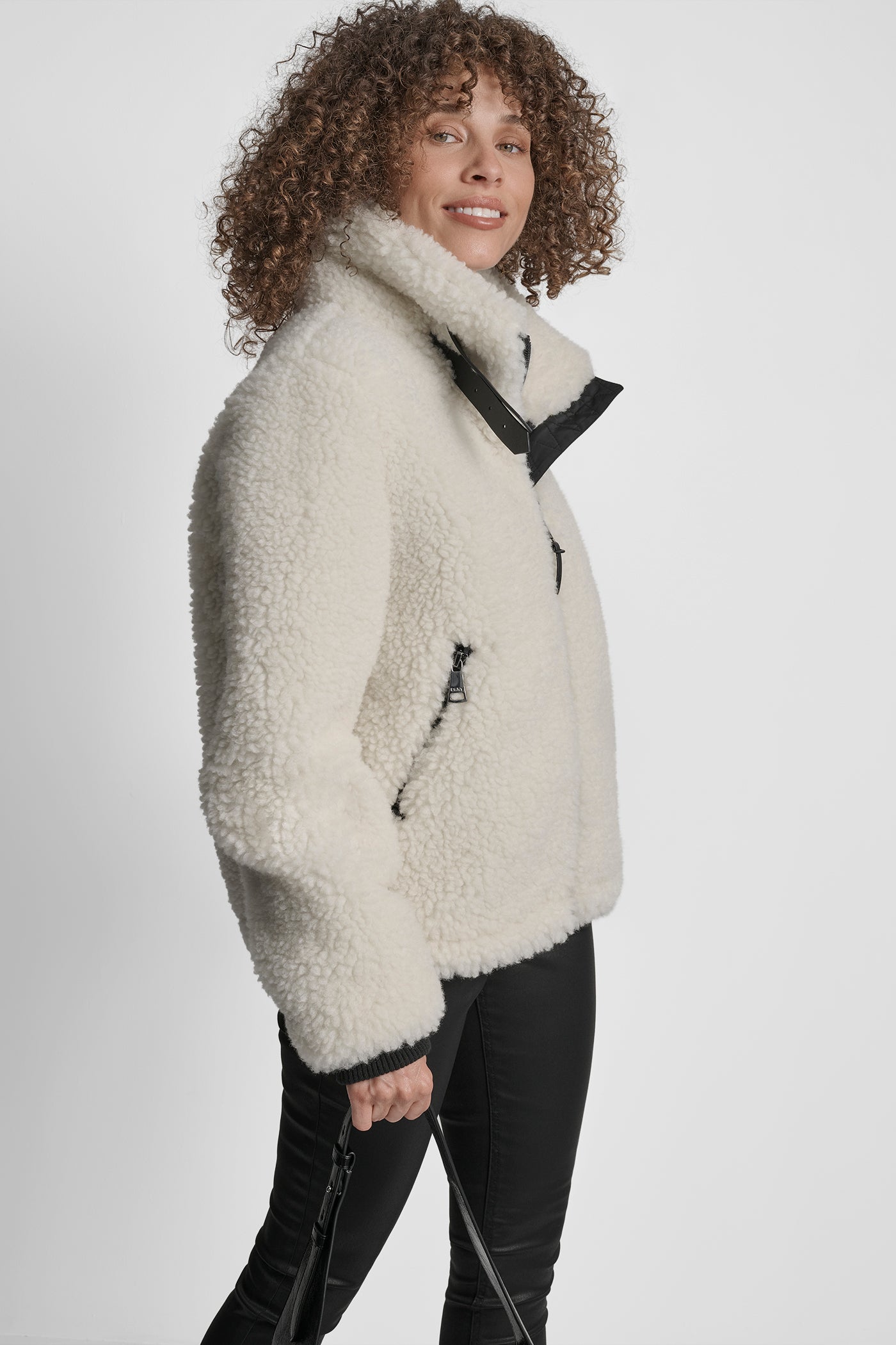 FAUX FUR BUCKLE DETAIL SHERPA VIEW 3 | WOMENS COATS & JACKETS
