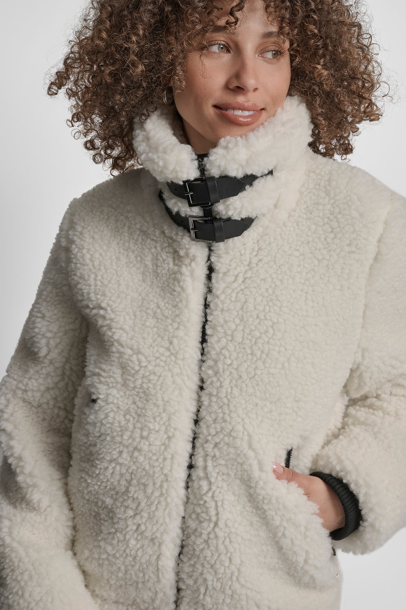 FAUX FUR BUCKLE DETAIL SHERPA VIEW 5 | WOMENS COATS & JACKETS