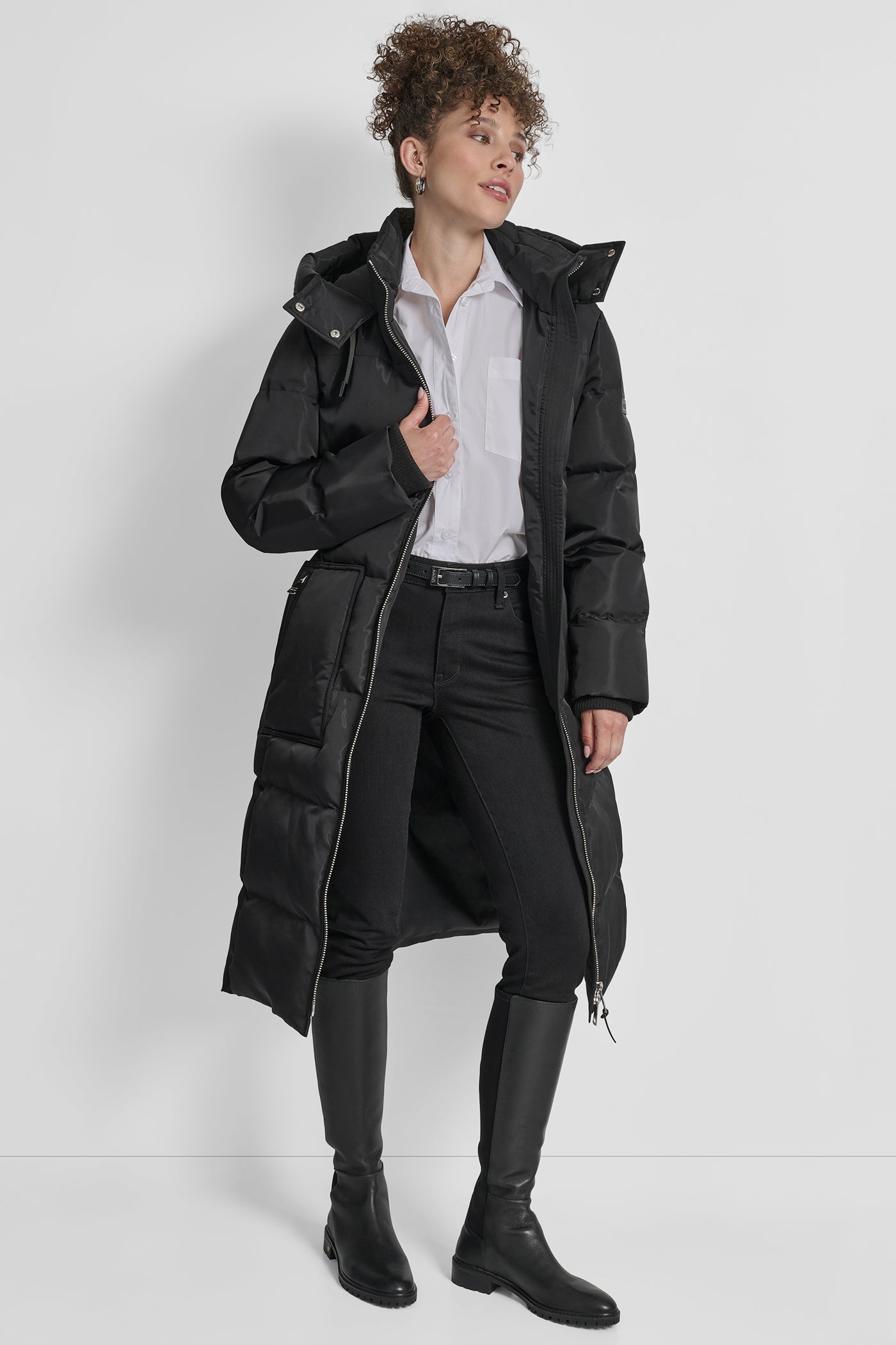 BOX QUILT PUFFER WITH BELT AND ZIPPER POCKETS VIEW 7 | DKNY Promo