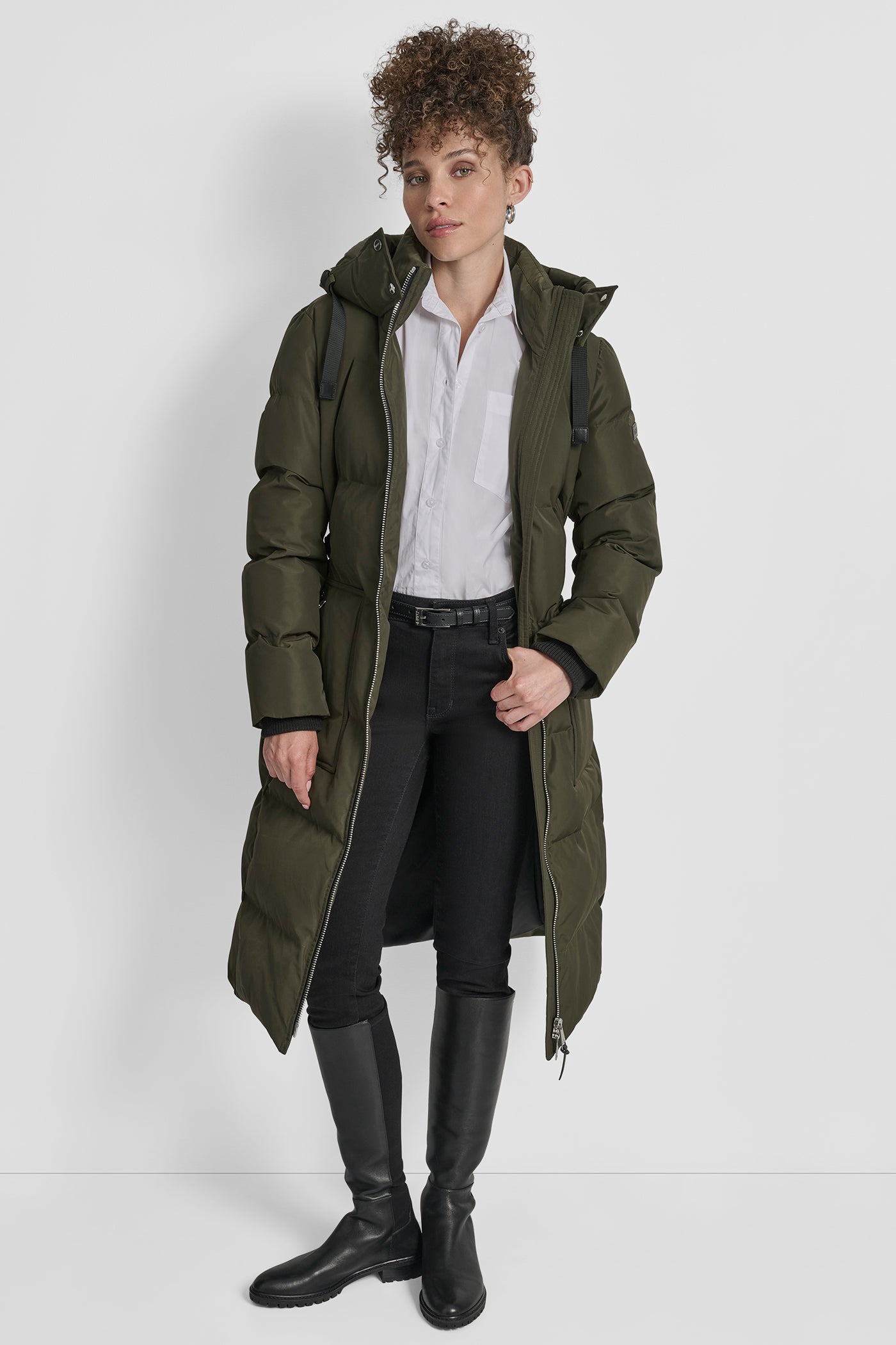 BOX QUILT PUFFER WITH BELT AND ZIPPER POCKETS VIEW 5 | DKNY Promo