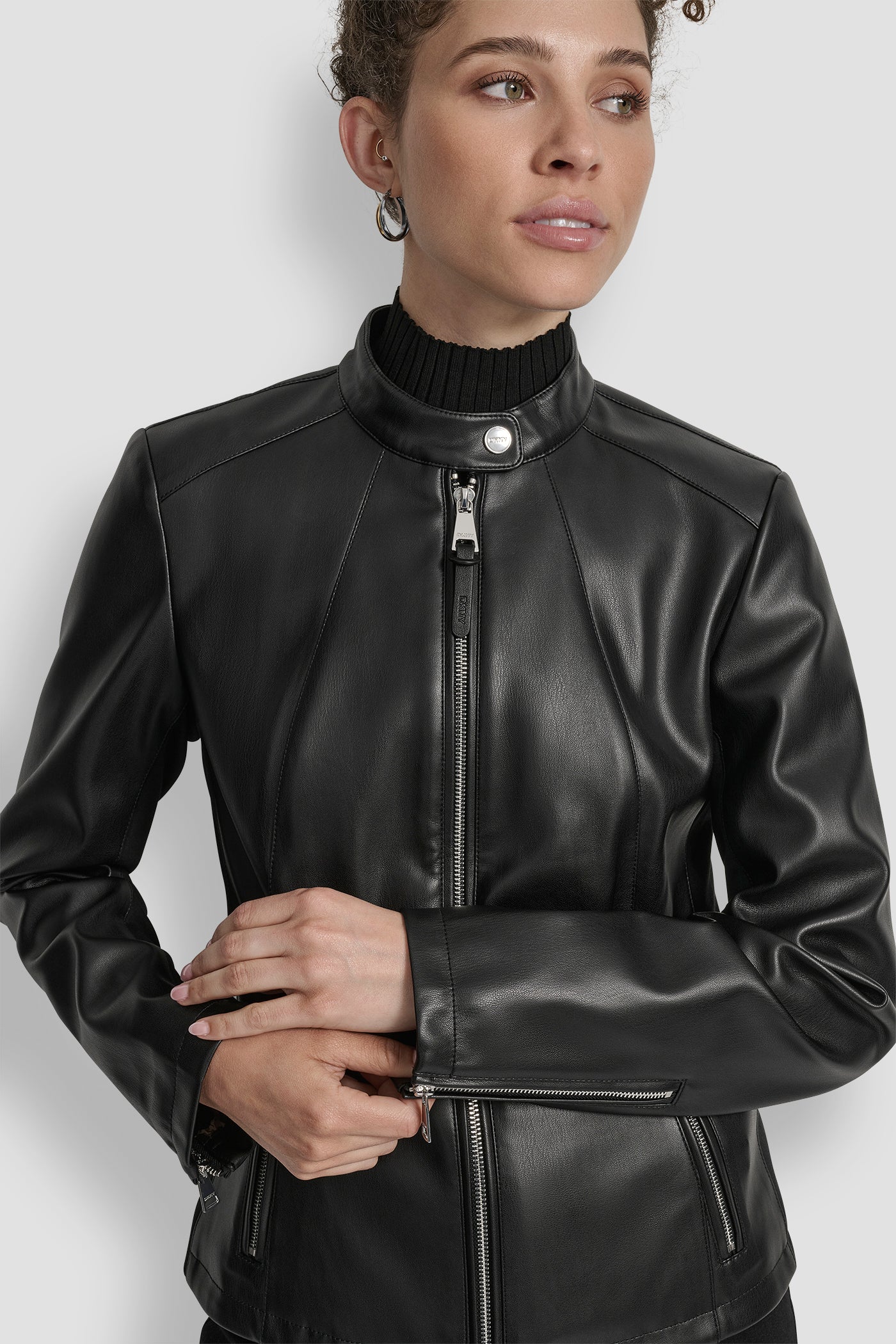FAUX LEATHER MOTO JACKET WITH SNAP COLLAR VIEW 6 | Jackets & Trench Coats