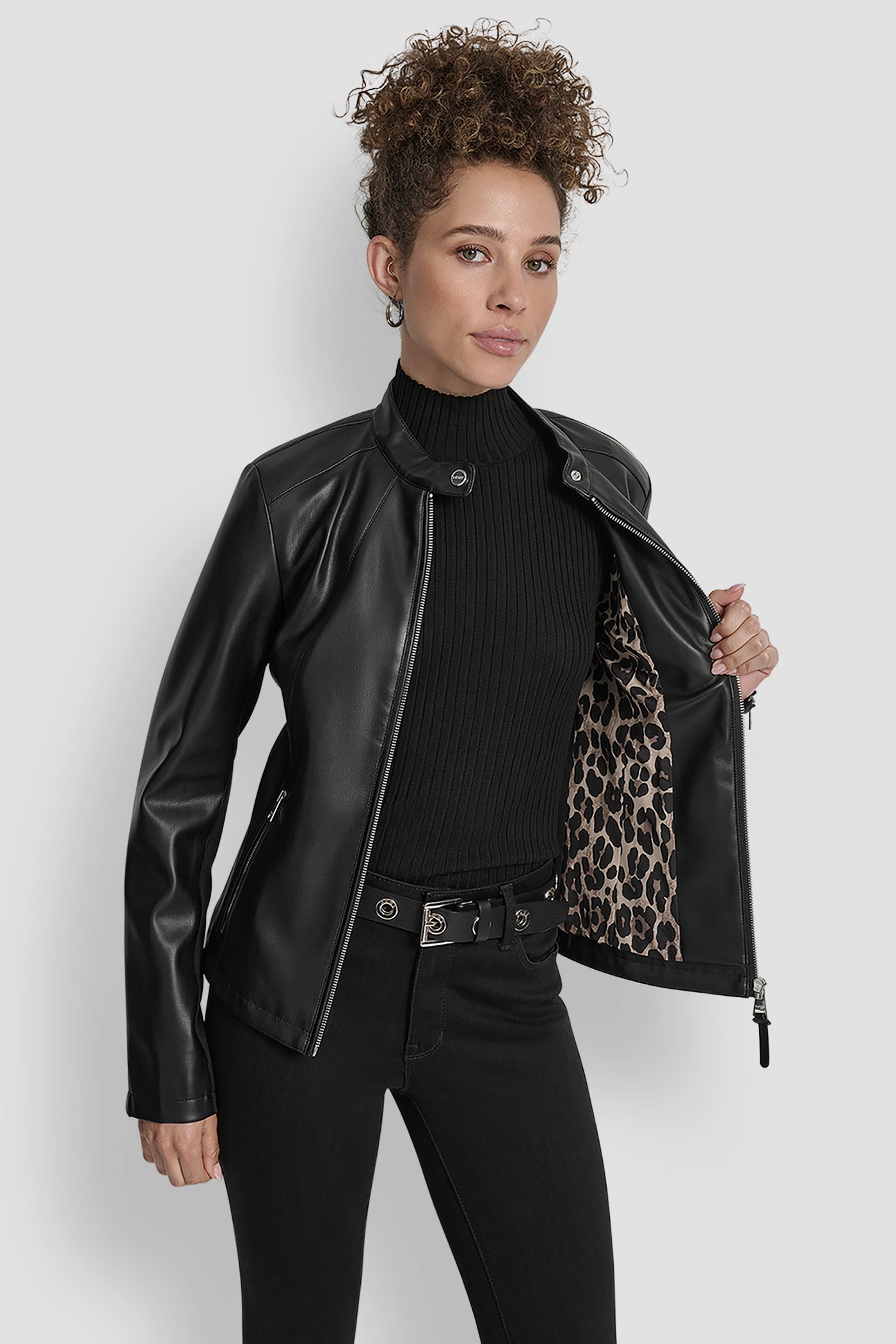 FAUX LEATHER MOTO JACKET WITH SNAP COLLAR VIEW 5 | Jackets & Trench Coats
