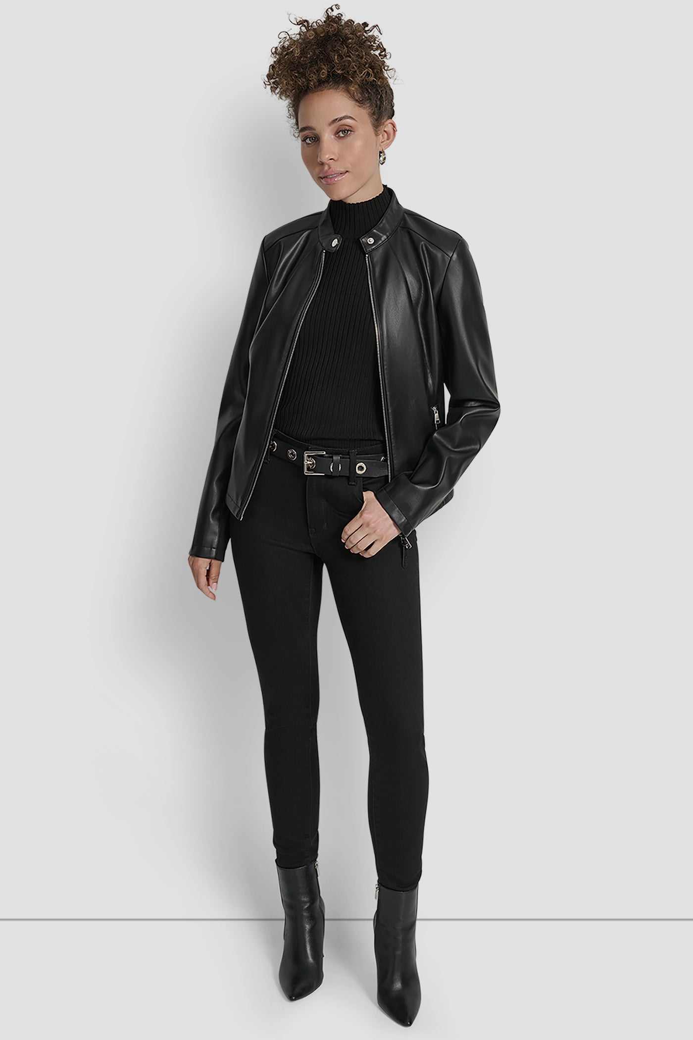 FAUX LEATHER MOTO JACKET WITH SNAP COLLAR VIEW 8 | Jackets & Trench Coats